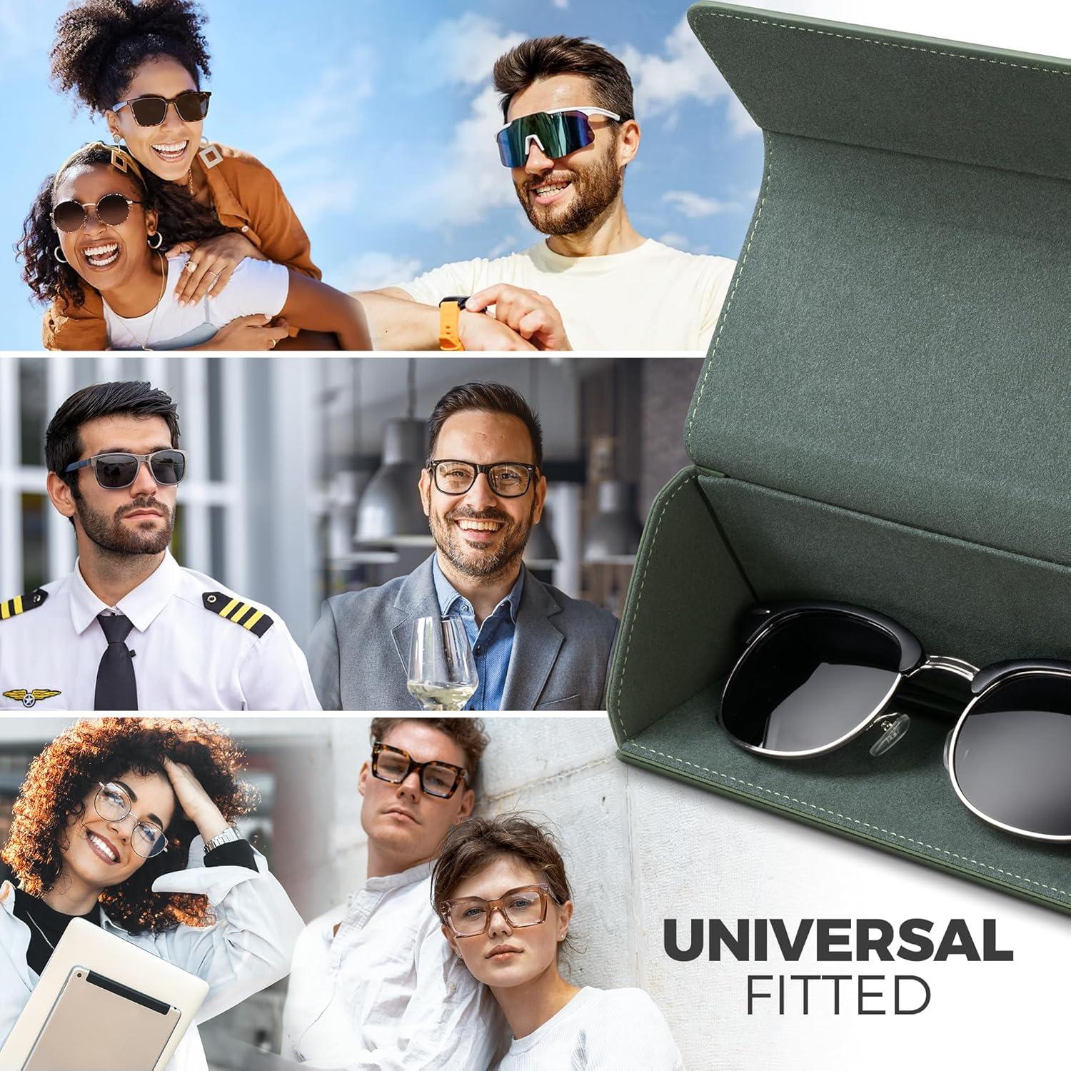 image:imageVULKIT Glasses Case Foldable amp Portable Design Leather Hard Shell Folding Eyeglass Holder for Mens WomensGreen
