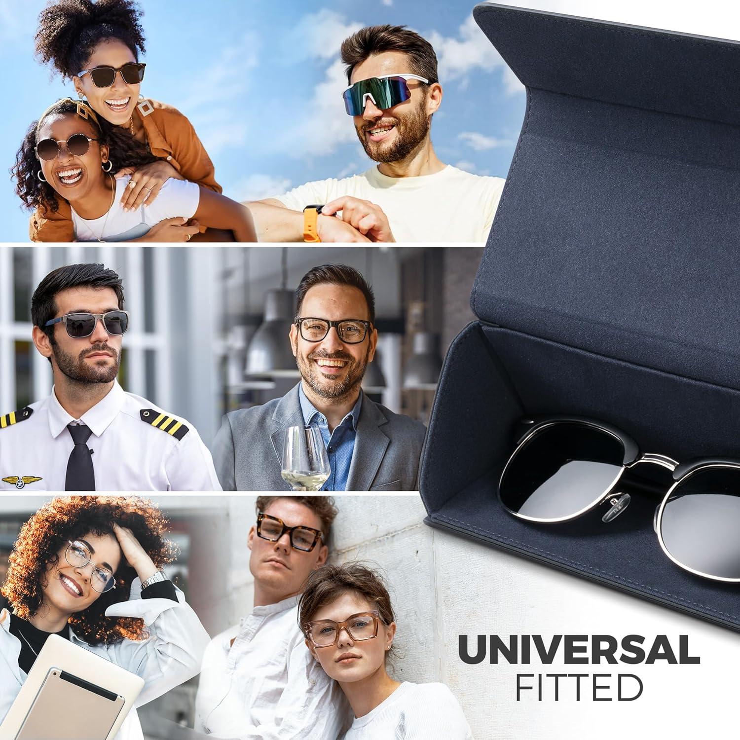 image:imageVULKIT Glasses Case Foldable amp Portable Design Leather Hard Shell Folding Eyeglass Holder for Mens WomensNavy