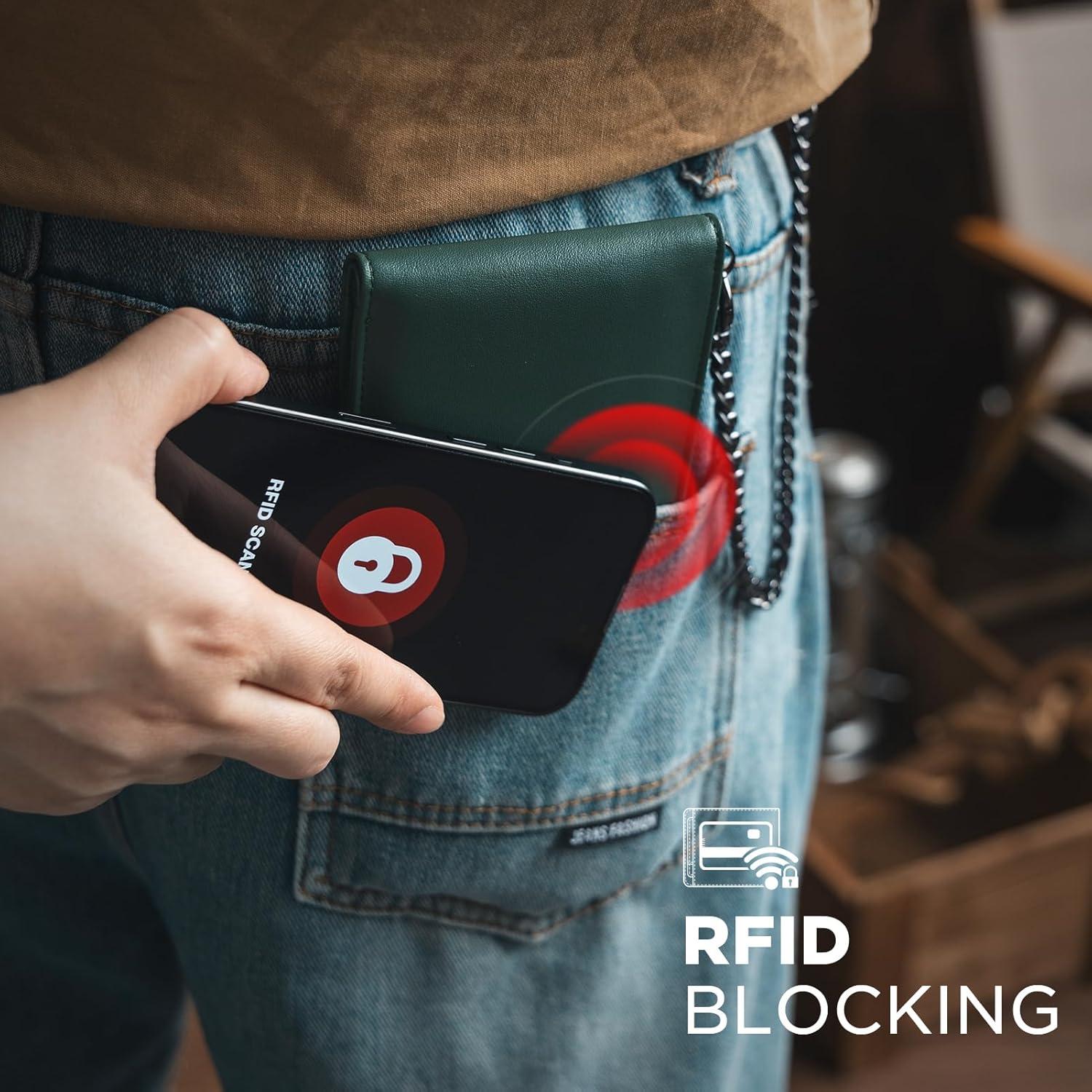 image:imageVULKIT Mens Chain Wallet PU Leather Bifold Biker Wallet with Chain Removable ID Holder AntiTheft Short Wallet Forest AlloyForest Alloy