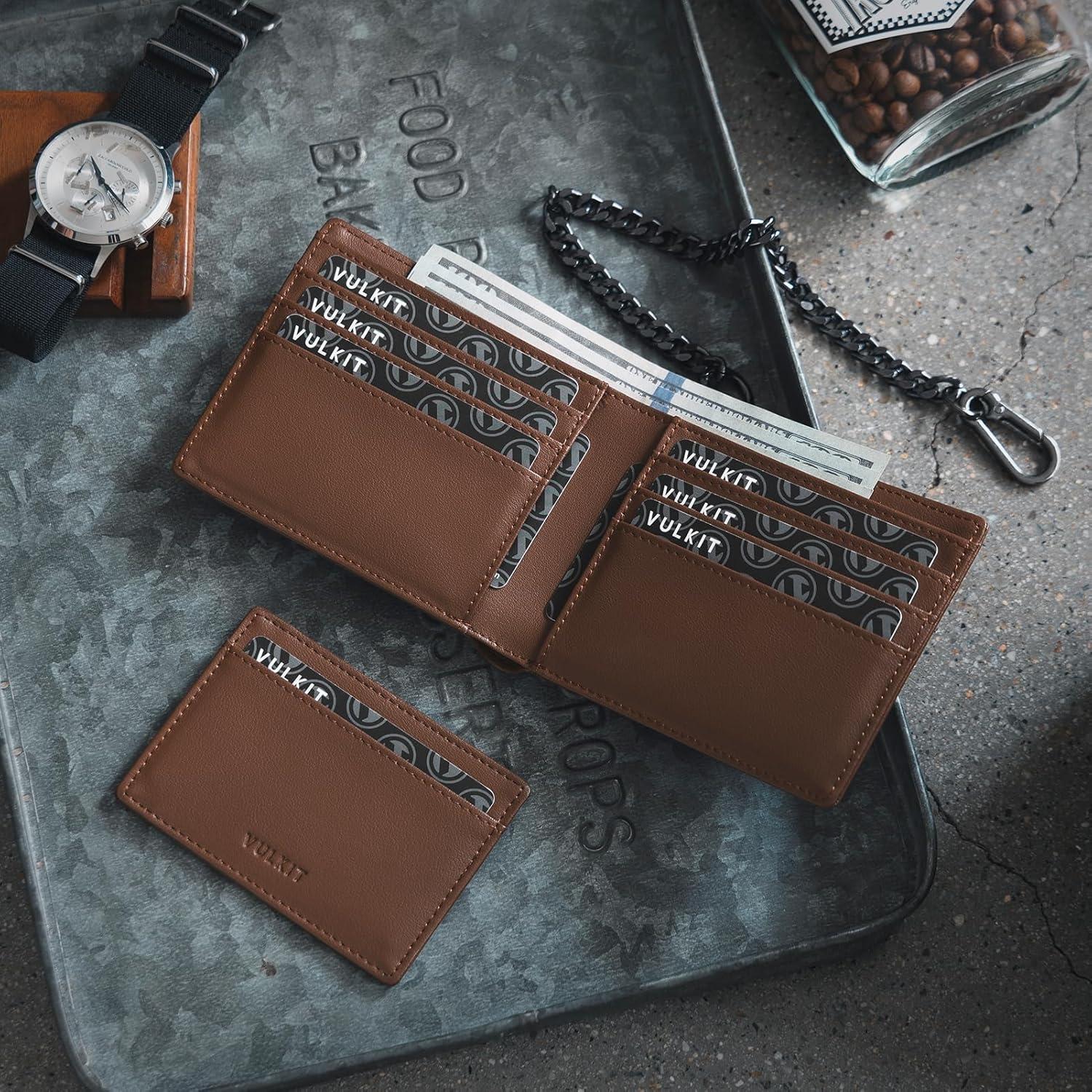 image:imageVULKIT Mens Chain Wallet PU Leather Bifold Biker Wallet with Chain Removable ID Holder AntiTheft Short Wallet Forest AlloyModern Cognac