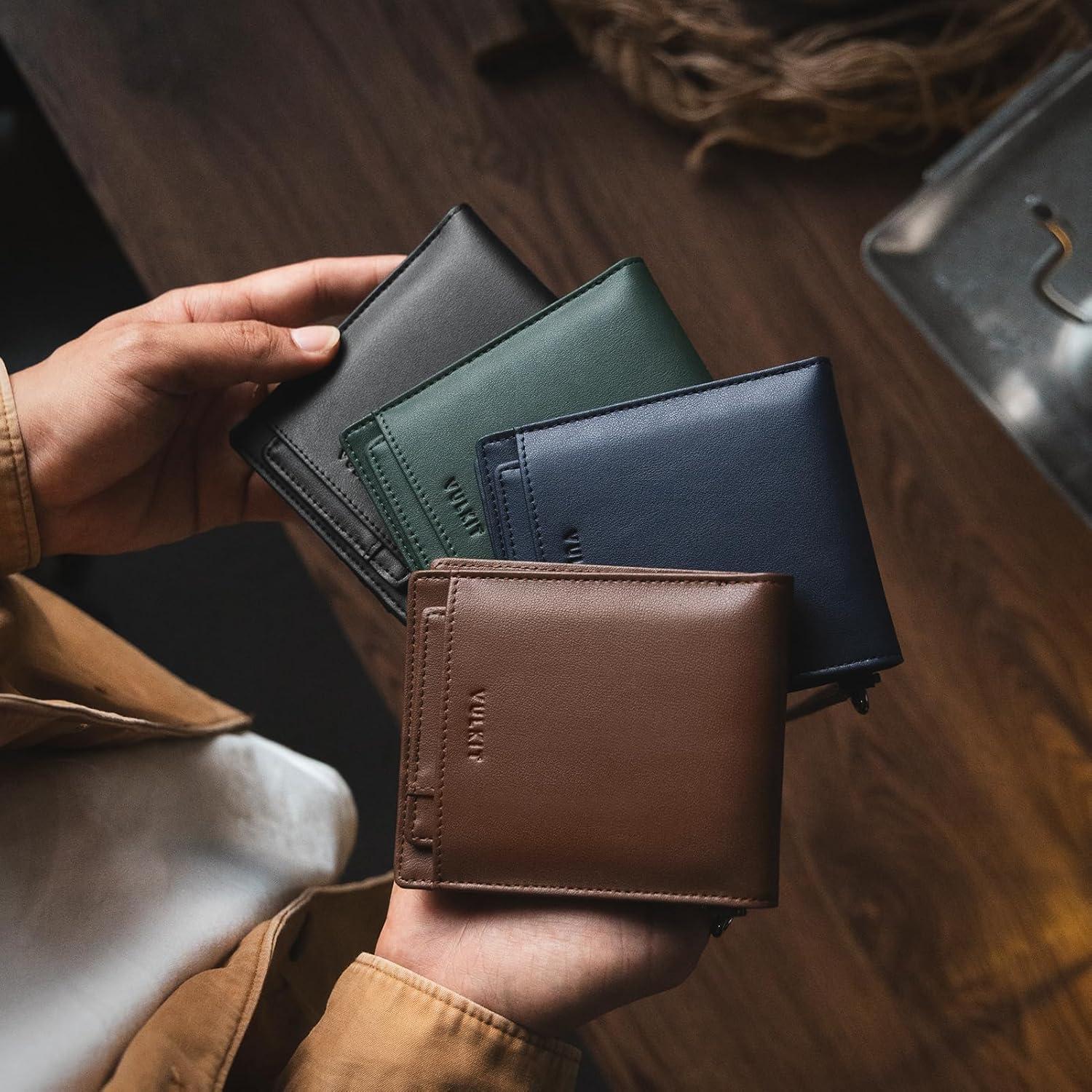 image:imageVULKIT Mens Chain Wallet PU Leather Bifold Biker Wallet with Chain Removable ID Holder AntiTheft Short Wallet Forest AlloyModern Cognac