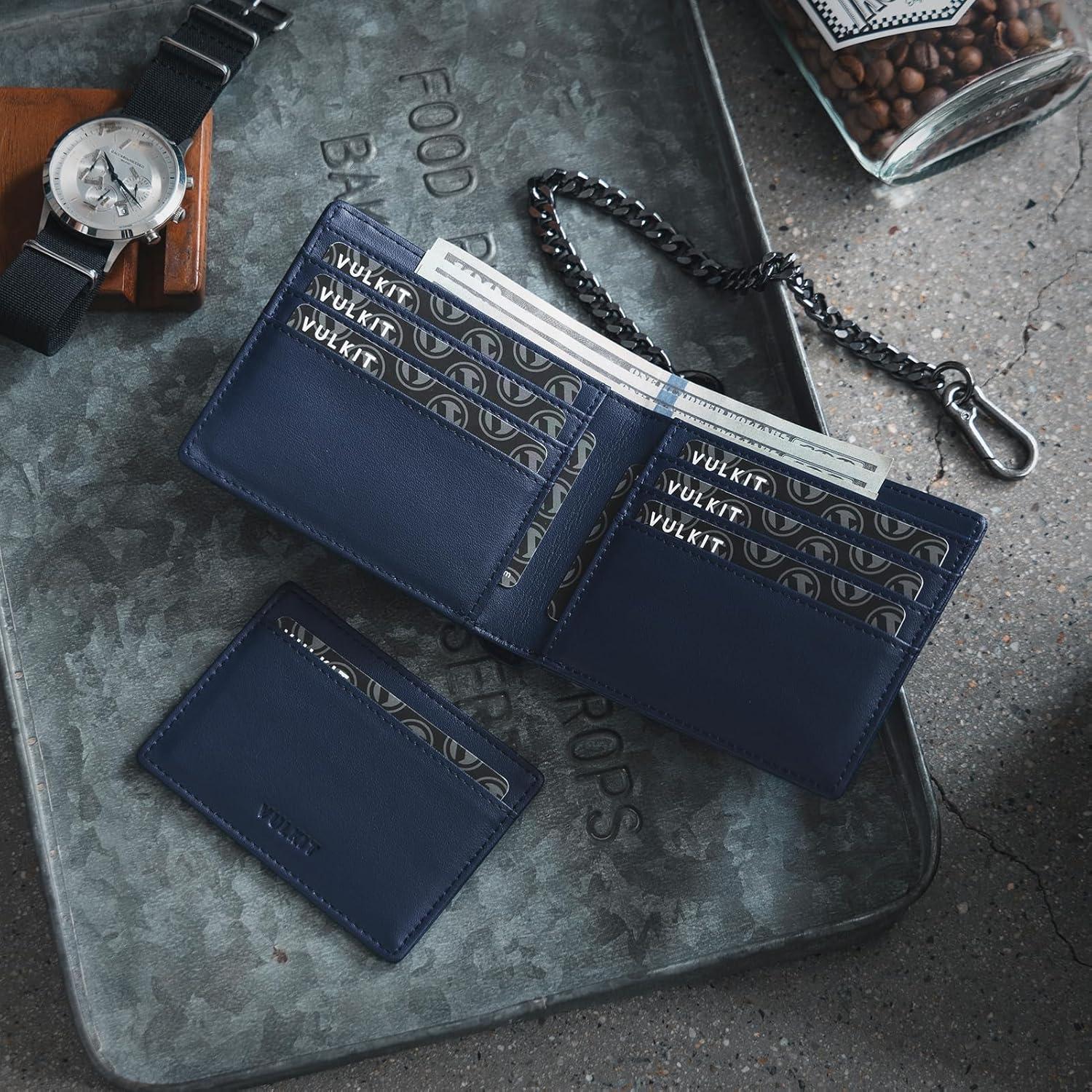 image:imageVULKIT Mens Chain Wallet PU Leather Bifold Biker Wallet with Chain Removable ID Holder AntiTheft Short Wallet Forest AlloyNavy Eclipse