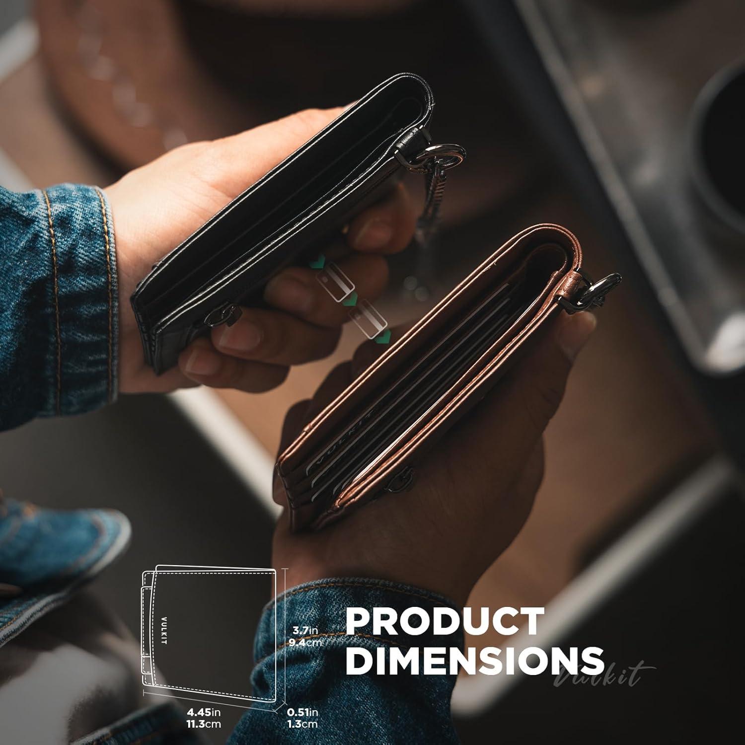 image:imageVULKIT Mens Chain Wallet PU Leather Bifold Biker Wallet with Chain Removable ID Holder AntiTheft Short Wallet Forest AlloyUrban Black