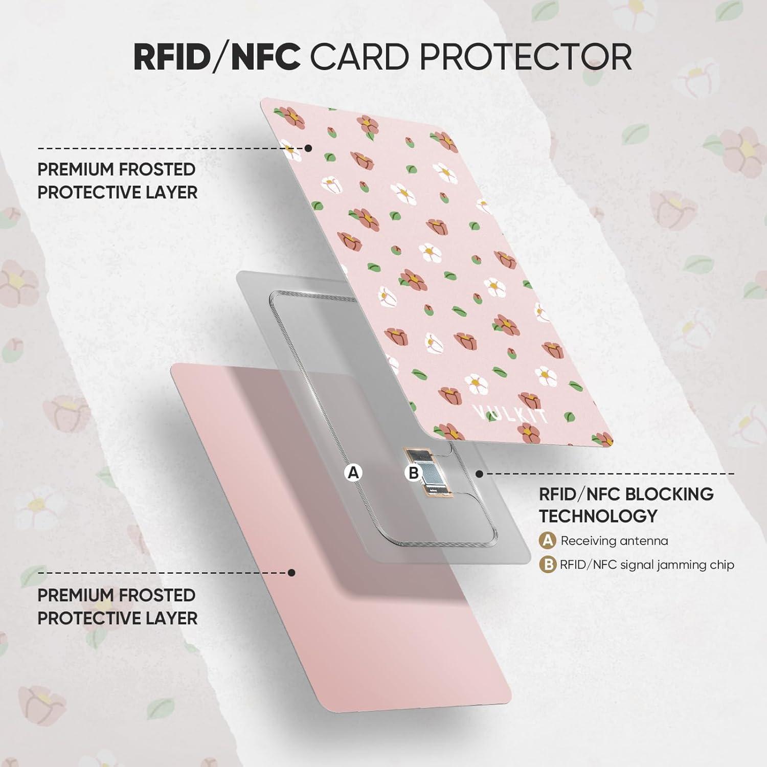 image:imageVULKIT RFID Blocking Cards Slim RFID Card Blocker amp NFC Contactless Card Protector for Your Wallet and Passport for Travel Outdoor 2 FlowerPink flower