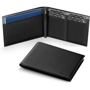VULKIT Bilfold Passport Holder Leather RFID Blocking Passport Wallet with Hidden Pocket Slim Travel Documents Organizer for Men or Women (Passport, Card, Cash, Coin, SIM Card, Ticket)(Black-Grey)