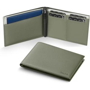 VULKIT Bilfold Passport Holder Leather RFID Blocking Passport Wallet with Hidden Pocket Slim Travel Documents Organizer for Men or Women (Passport, Card, Cash, Coin, SIM Card, Ticket)(Army-Green)