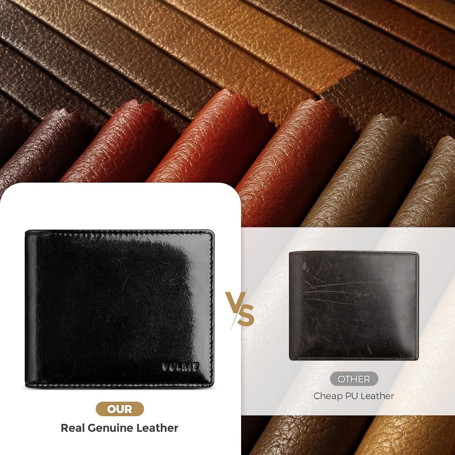 image:imageVULKIT Bifold Wallet Genuine Leather For Men Slim Minimalist Front Pocket RFID Blocking Card Wallet BlackBlack