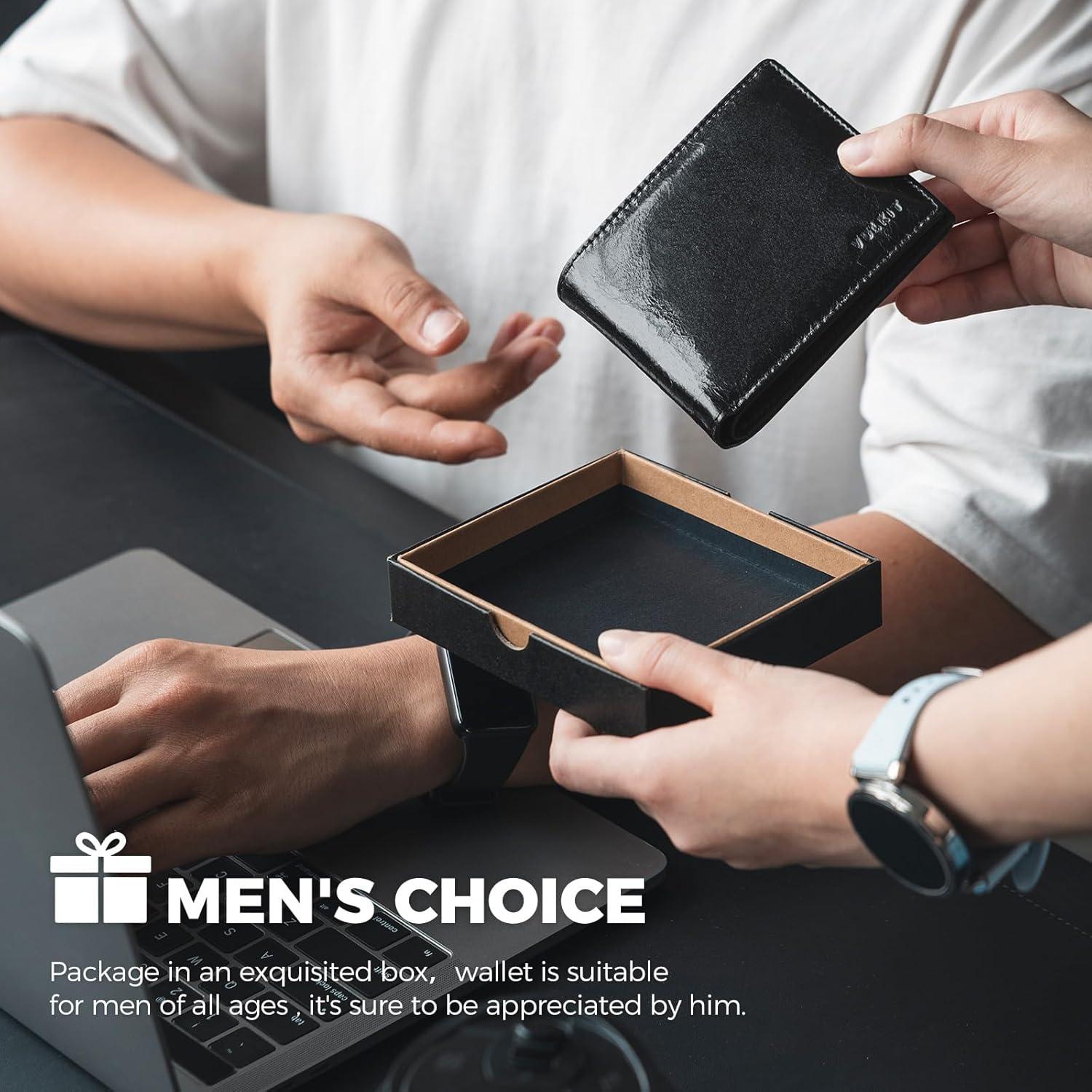 image:imageVULKIT Bifold Wallet Genuine Leather For Men Slim Minimalist Front Pocket RFID Blocking Card Wallet BlackBlack