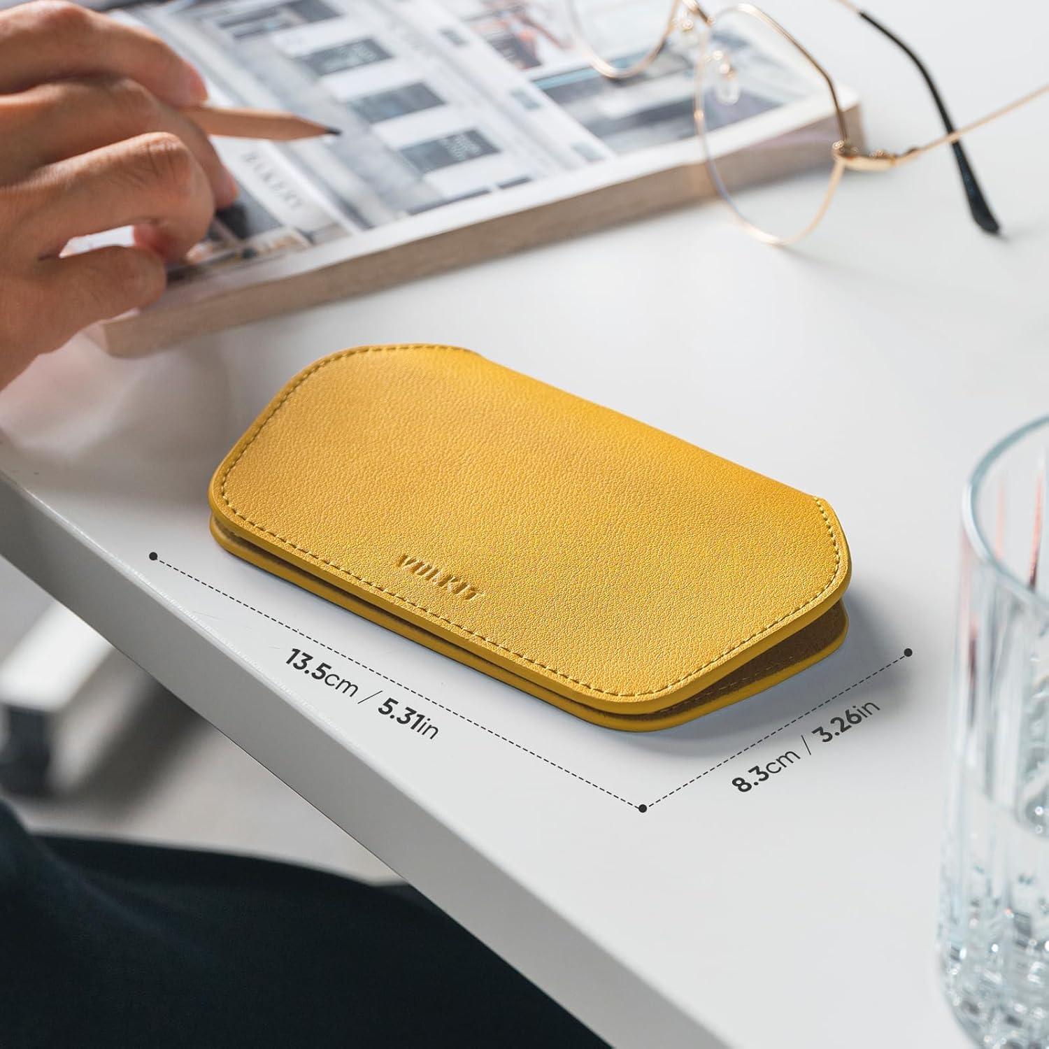 image:imageVULKIT Leather Glasses Case Ultra Slim Sunglasses Case 2 Fixed Modes Fits Most Eyeglasses amp Sun Glasses Minimalist DesignGolden Marigold