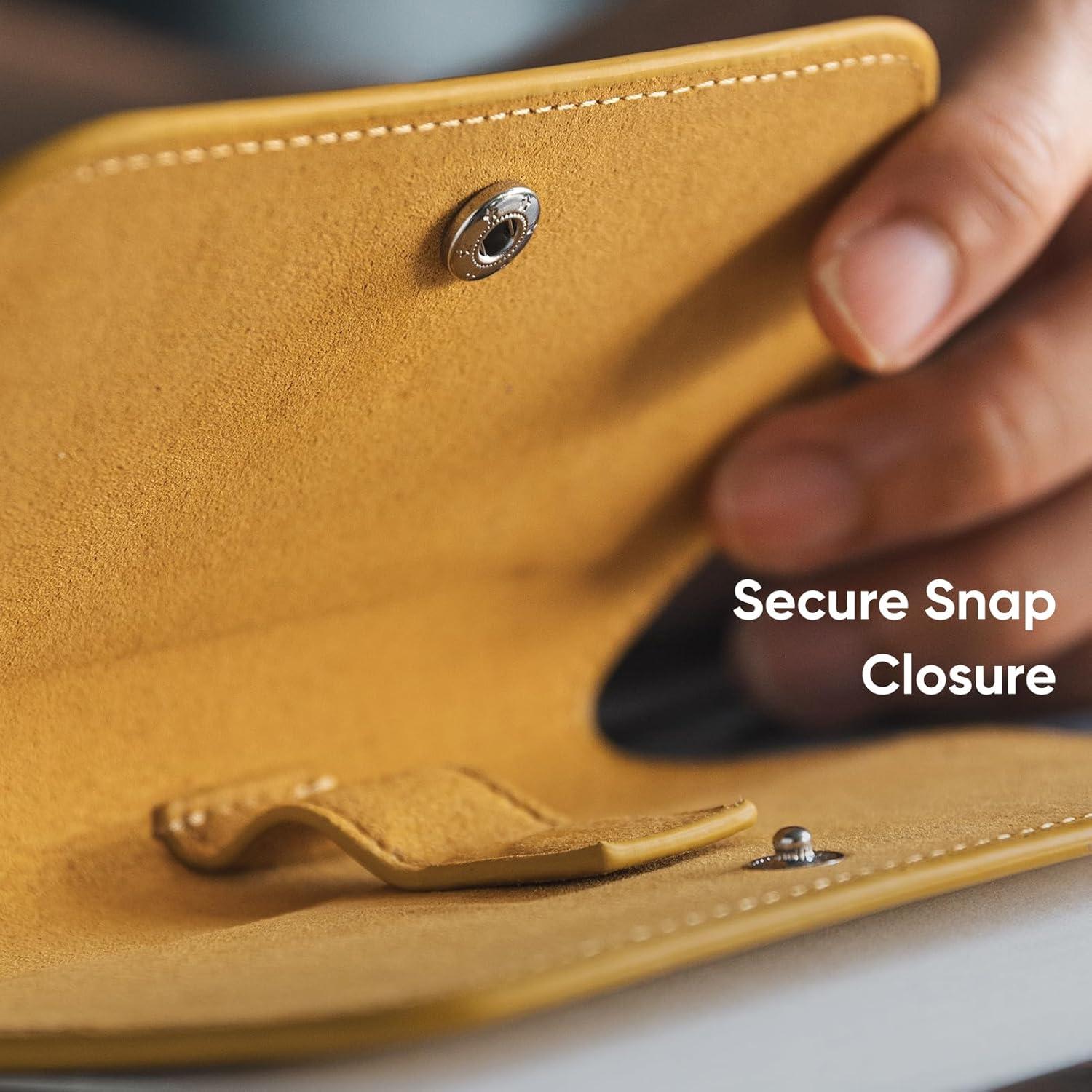 image:imageVULKIT Leather Glasses Case Ultra Slim Sunglasses Case 2 Fixed Modes Fits Most Eyeglasses amp Sun Glasses Minimalist DesignGolden Marigold