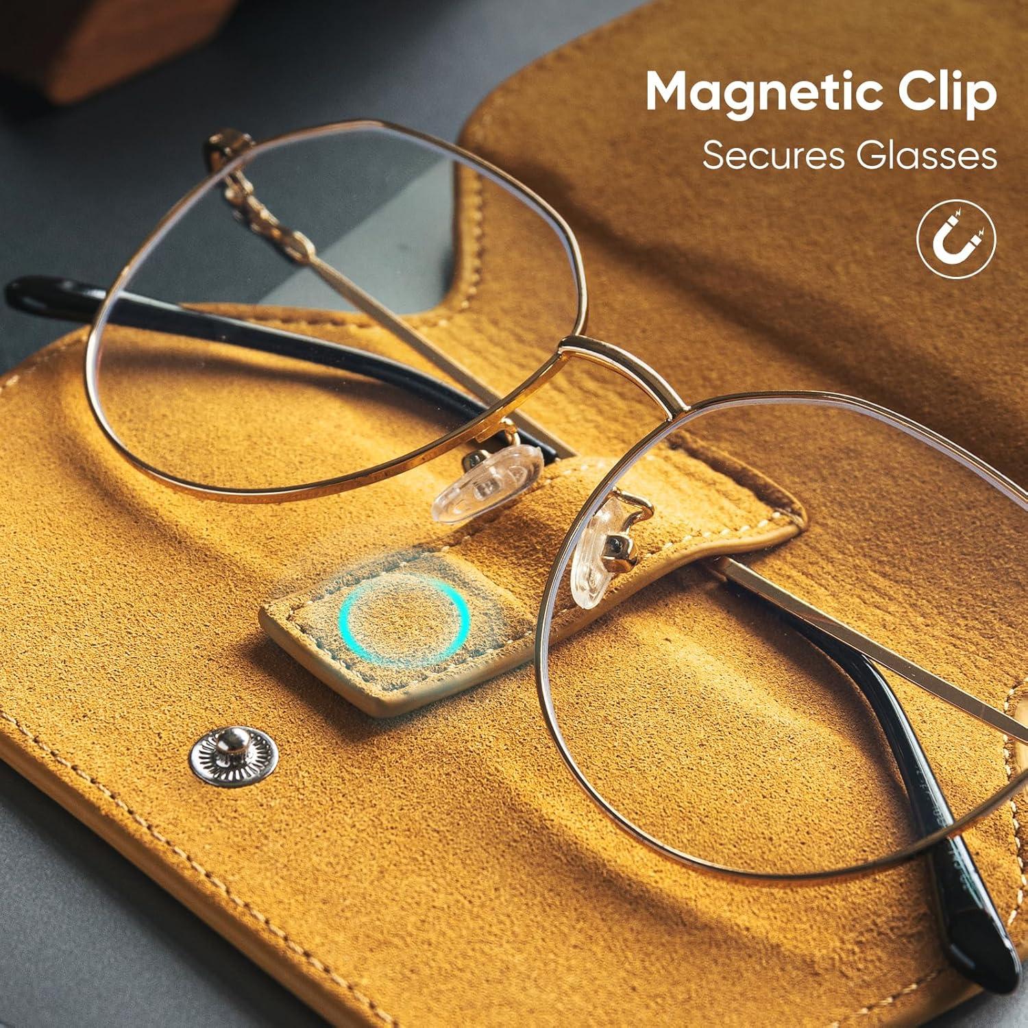 image:imageVULKIT Leather Glasses Case Ultra Slim Sunglasses Case 2 Fixed Modes Fits Most Eyeglasses amp Sun Glasses Minimalist DesignGolden Marigold