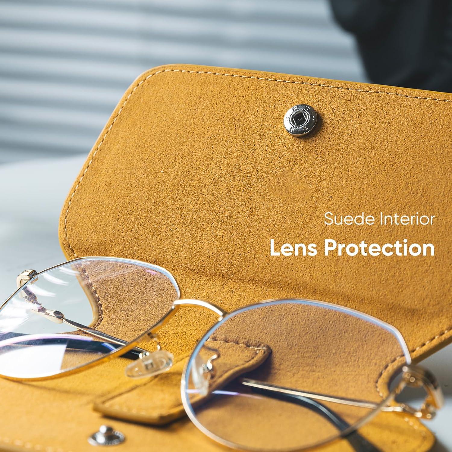 image:imageVULKIT Leather Glasses Case Ultra Slim Sunglasses Case 2 Fixed Modes Fits Most Eyeglasses amp Sun Glasses Minimalist DesignGolden Marigold