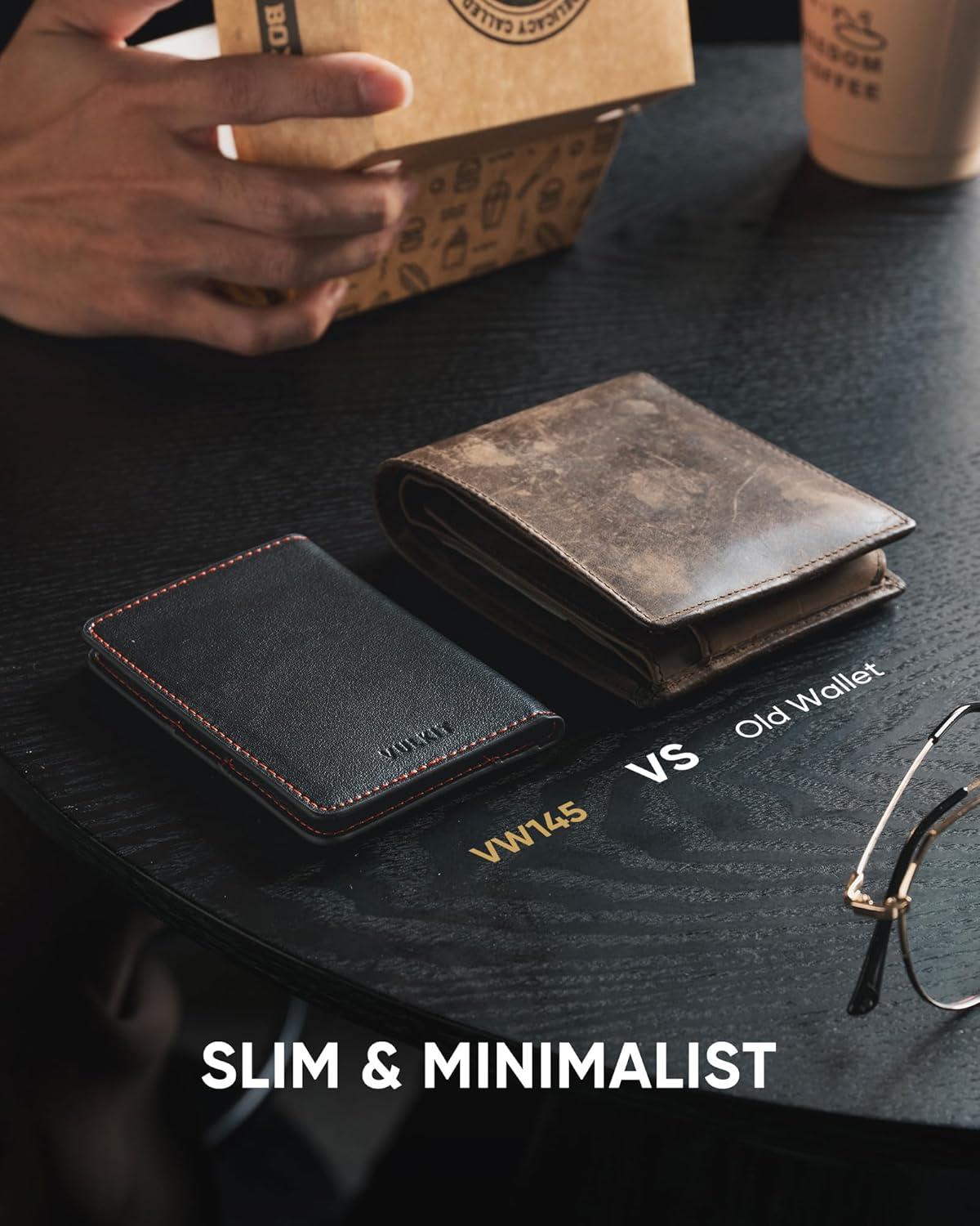 image:imageVULKIT Leather Slim Bifold Credit Card Holder for Max 8 Cards PinkBlack