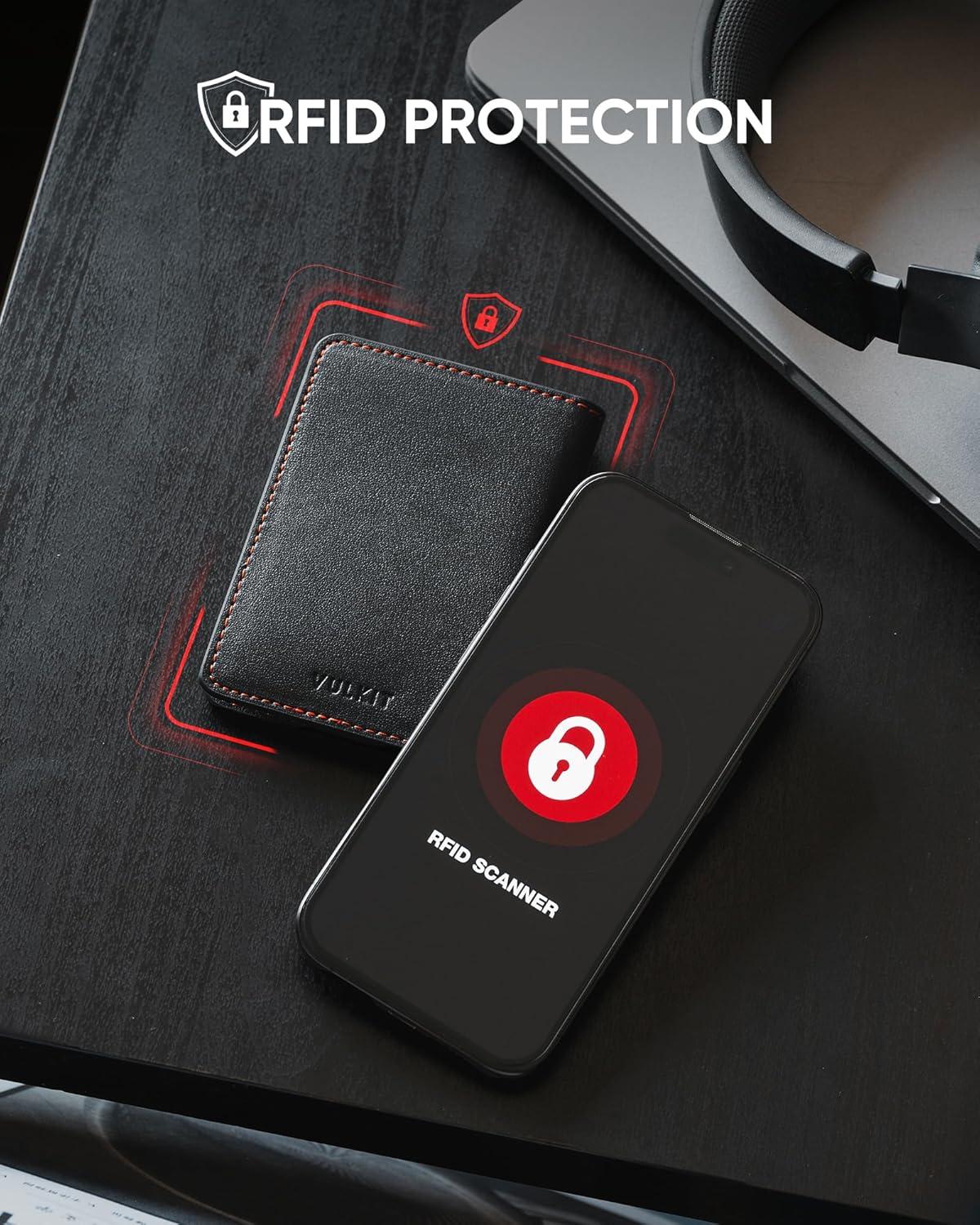 image:imageVULKIT Leather Slim Bifold Credit Card Holder for Max 8 Cards PinkBlack