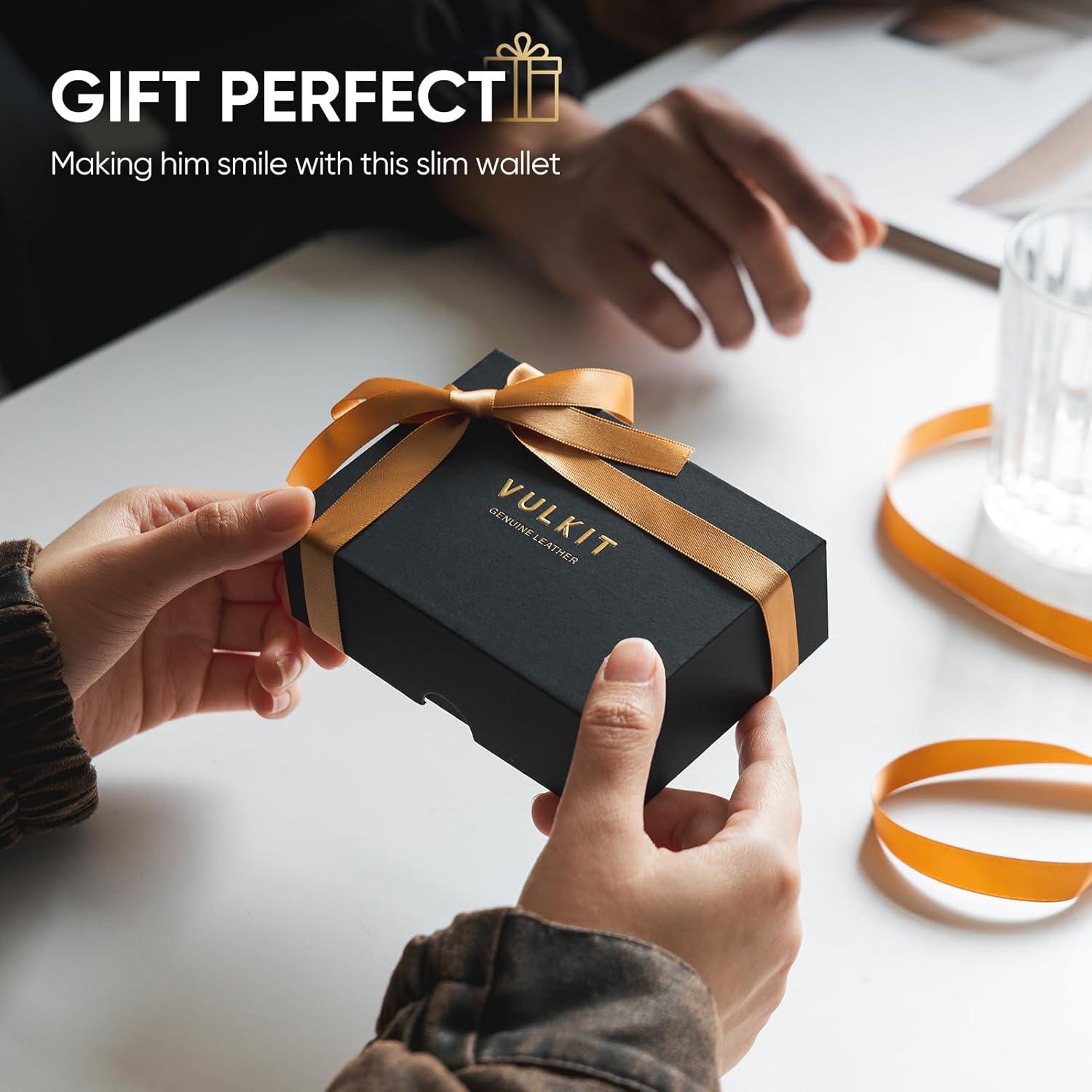 image:imageVULKIT Pop up Card Wallet Minimalist Cash Wallets RFID Blocking Leather Smart Credit Card Holder with ID window for MenTopGrain Cowhide Litchi Espresso