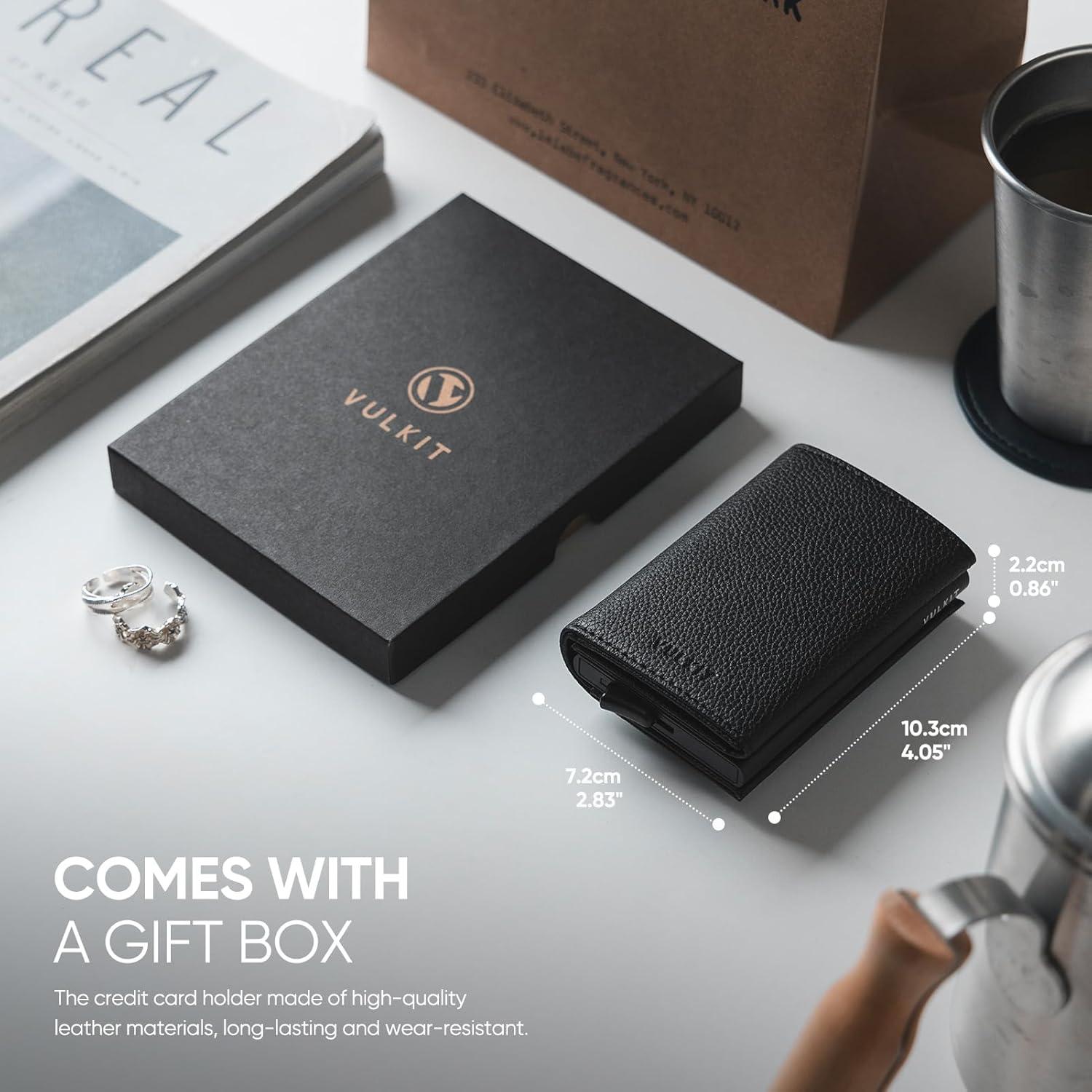 image:imageVULKIT Pop up Wallet Minimalist Cash Wallets RFID Blocking Leather Smart Credit Card Holder with Magnetic Closure for Women LavenderLychee Black