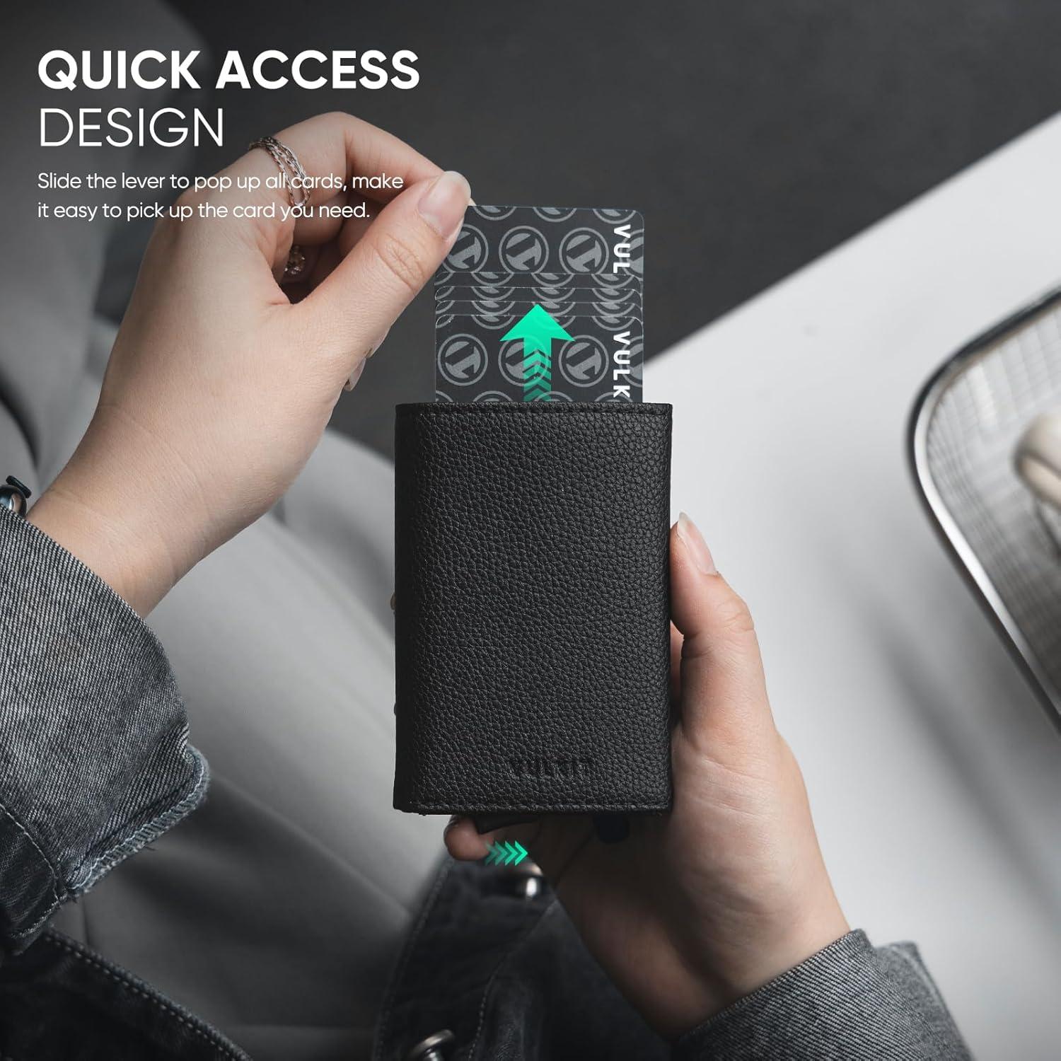 image:imageVULKIT Pop up Wallet Minimalist Cash Wallets RFID Blocking Leather Smart Credit Card Holder with Magnetic Closure for Women LavenderLychee Black