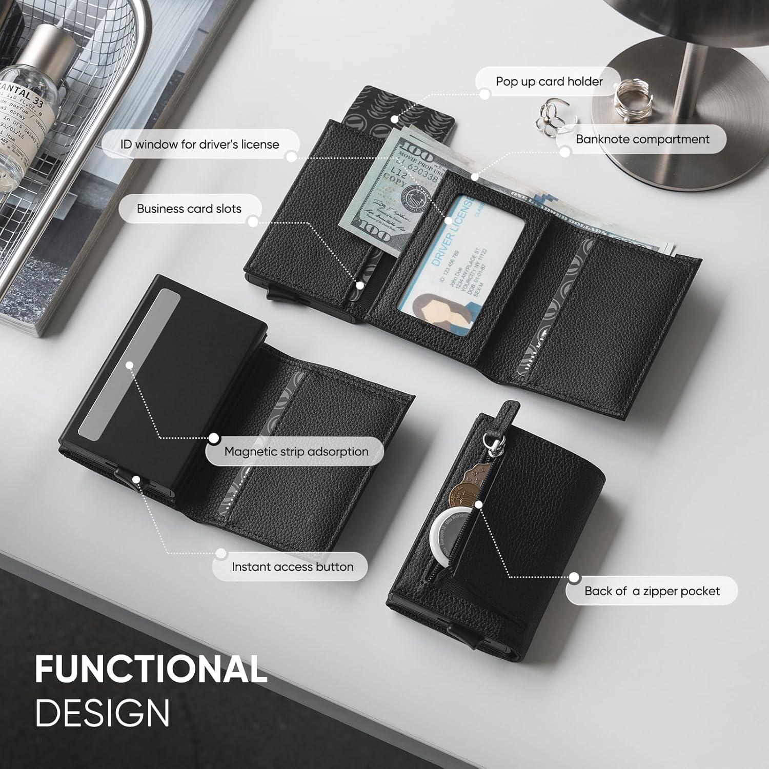 image:imageVULKIT Pop up Wallet Minimalist Cash Wallets RFID Blocking Leather Smart Credit Card Holder with Magnetic Closure for Women LavenderLychee Black