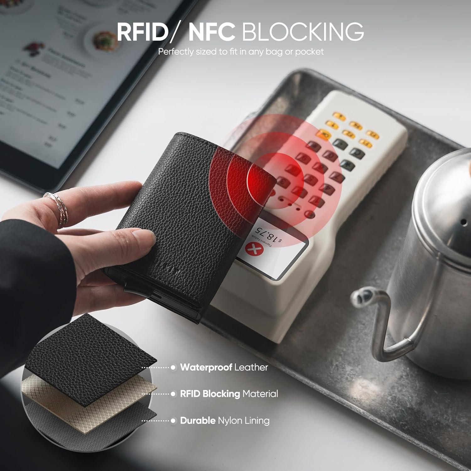 image:imageVULKIT Pop up Wallet Minimalist Cash Wallets RFID Blocking Leather Smart Credit Card Holder with Magnetic Closure for Women LavenderLychee Black