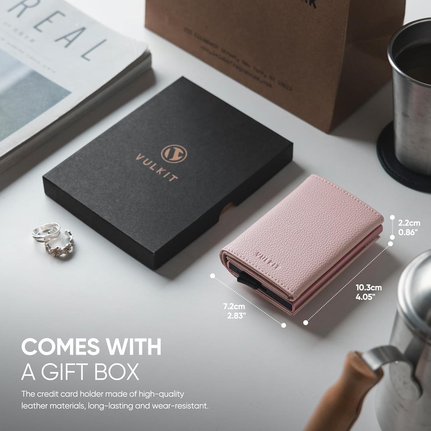 image:imageVULKIT Pop up Wallet Minimalist Cash Wallets RFID Blocking Leather Smart Credit Card Holder with Magnetic Closure for Women LavenderLychee Pink