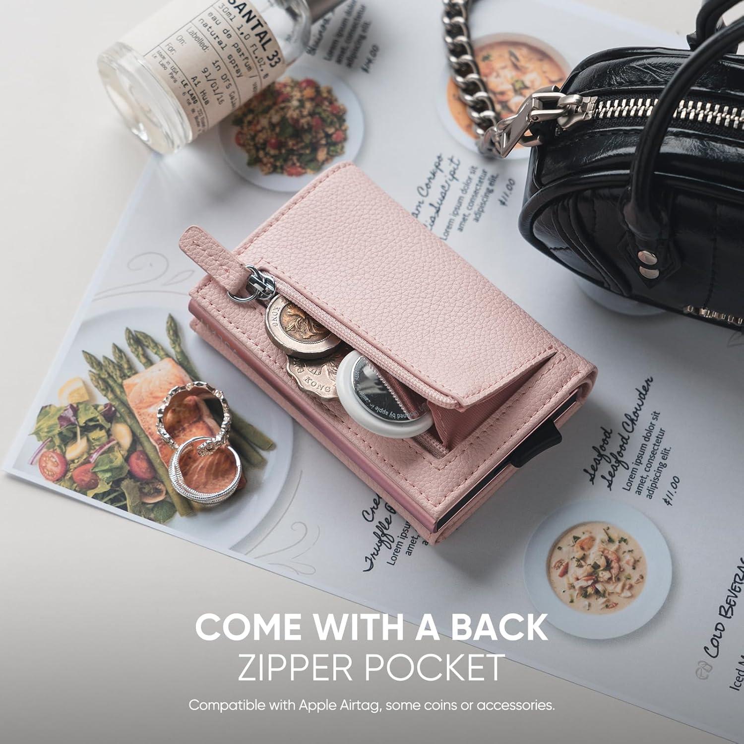 image:imageVULKIT Pop up Wallet Minimalist Cash Wallets RFID Blocking Leather Smart Credit Card Holder with Magnetic Closure for Women LavenderLychee Pink