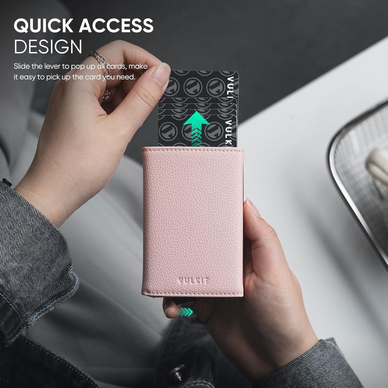 image:imageVULKIT Pop up Wallet Minimalist Cash Wallets RFID Blocking Leather Smart Credit Card Holder with Magnetic Closure for Women LavenderLychee Pink