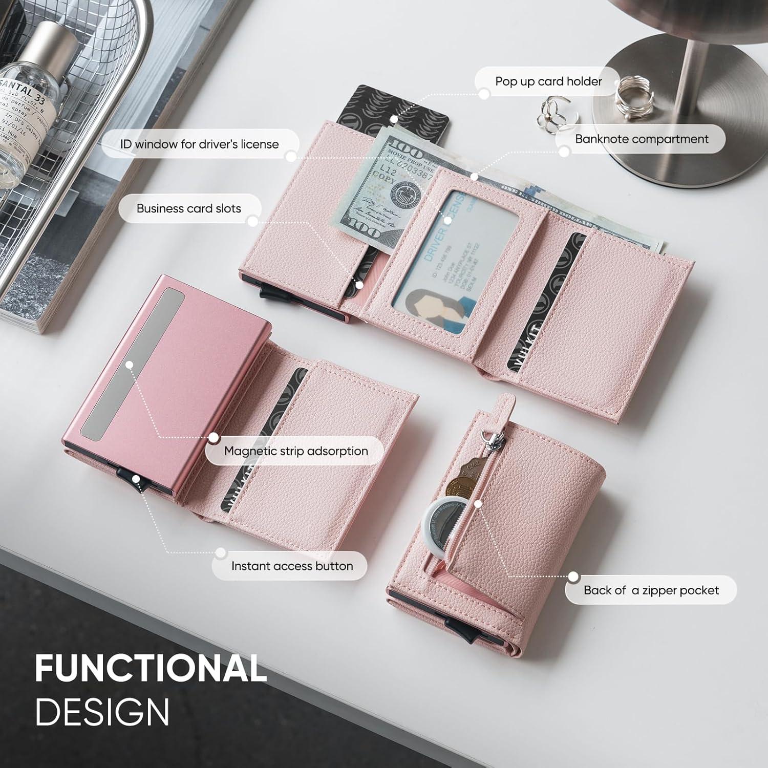 image:imageVULKIT Pop up Wallet Minimalist Cash Wallets RFID Blocking Leather Smart Credit Card Holder with Magnetic Closure for Women LavenderLychee Pink