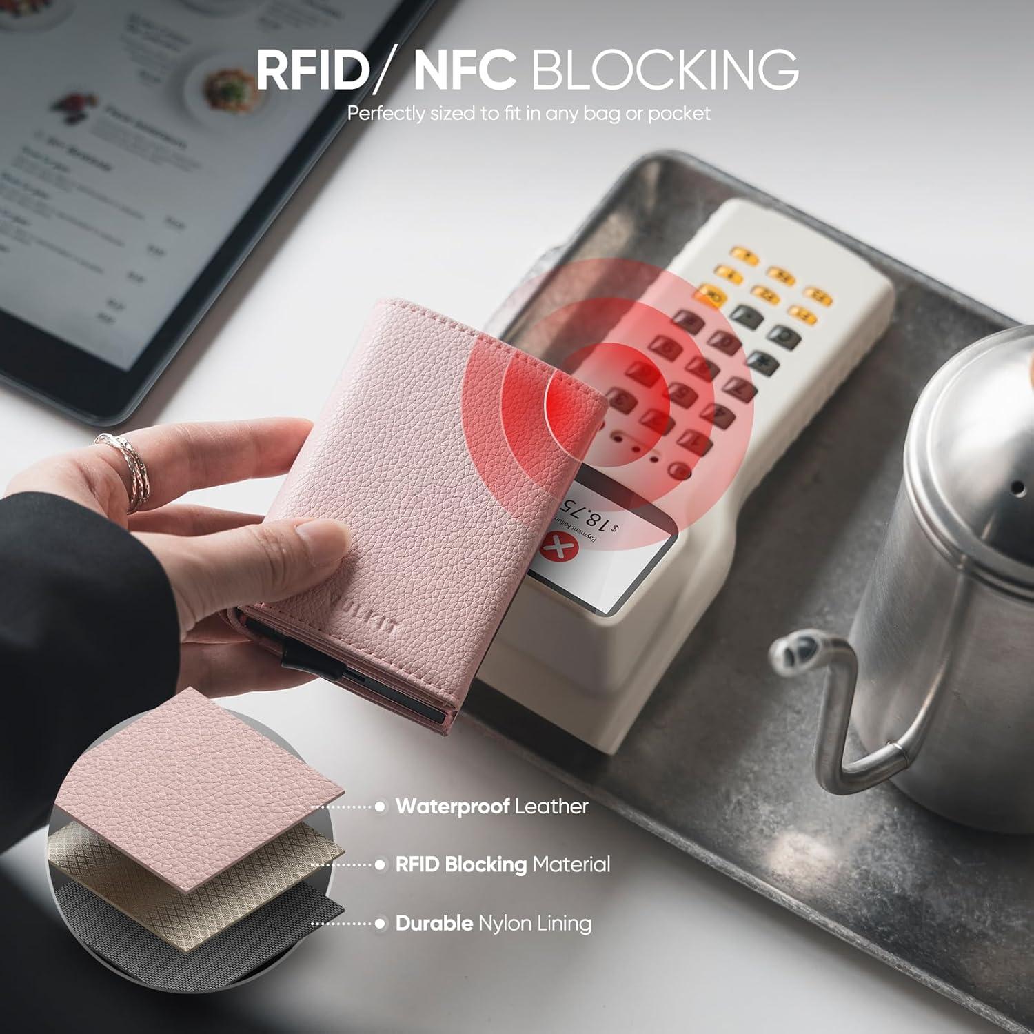 image:imageVULKIT Pop up Wallet Minimalist Cash Wallets RFID Blocking Leather Smart Credit Card Holder with Magnetic Closure for Women LavenderLychee Pink