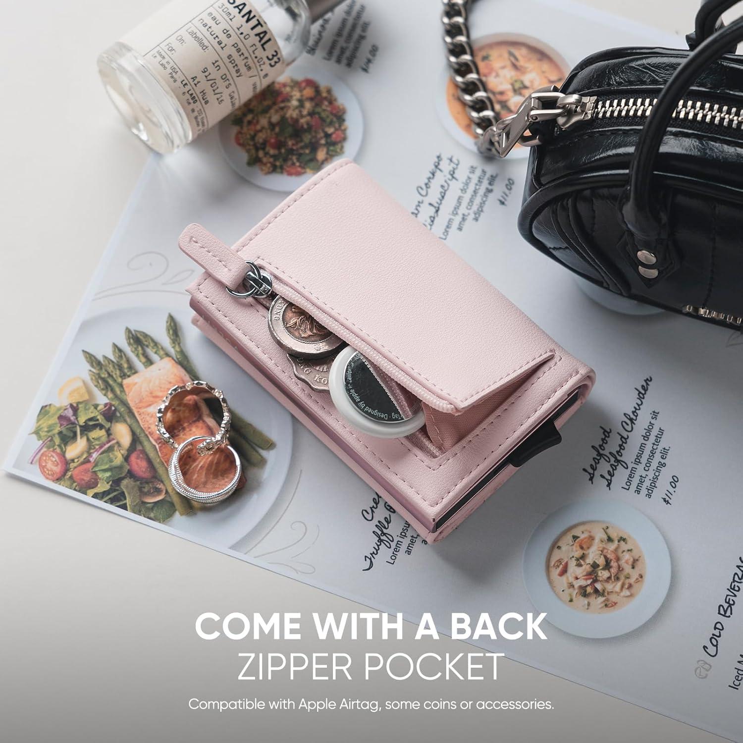 image:imageVULKIT Pop up Wallet Minimalist Cash Wallets RFID Blocking Leather Smart Credit Card Holder with Magnetic Closure for Women LavenderPink