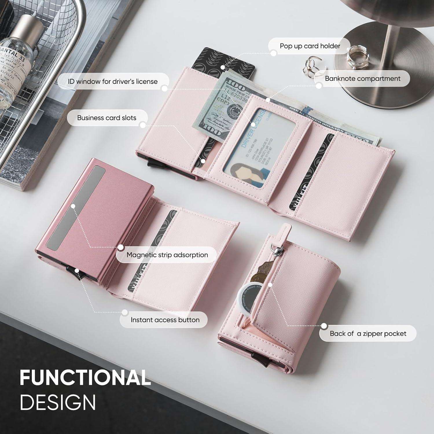 image:imageVULKIT Pop up Wallet Minimalist Cash Wallets RFID Blocking Leather Smart Credit Card Holder with Magnetic Closure for Women LavenderPink