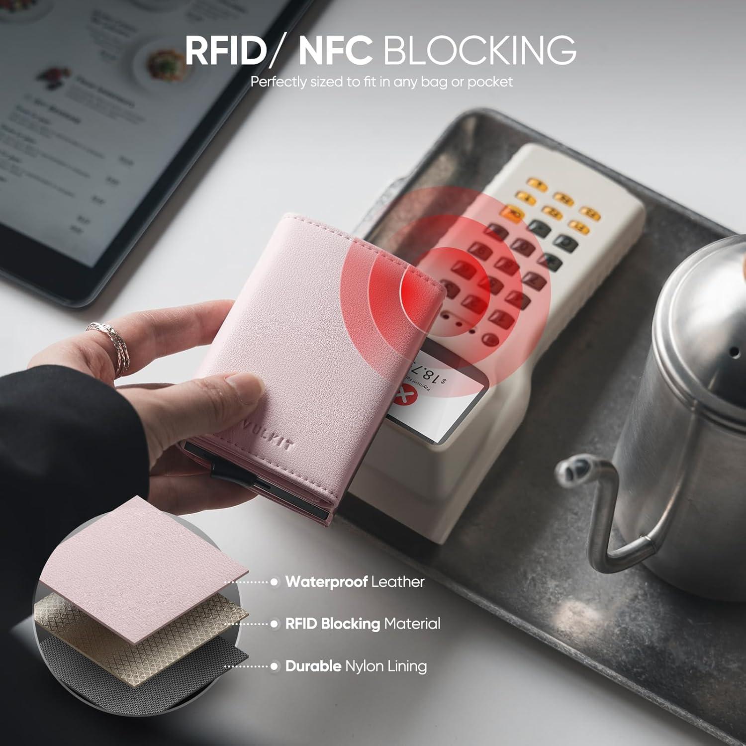 image:imageVULKIT Pop up Wallet Minimalist Cash Wallets RFID Blocking Leather Smart Credit Card Holder with Magnetic Closure for Women LavenderPink