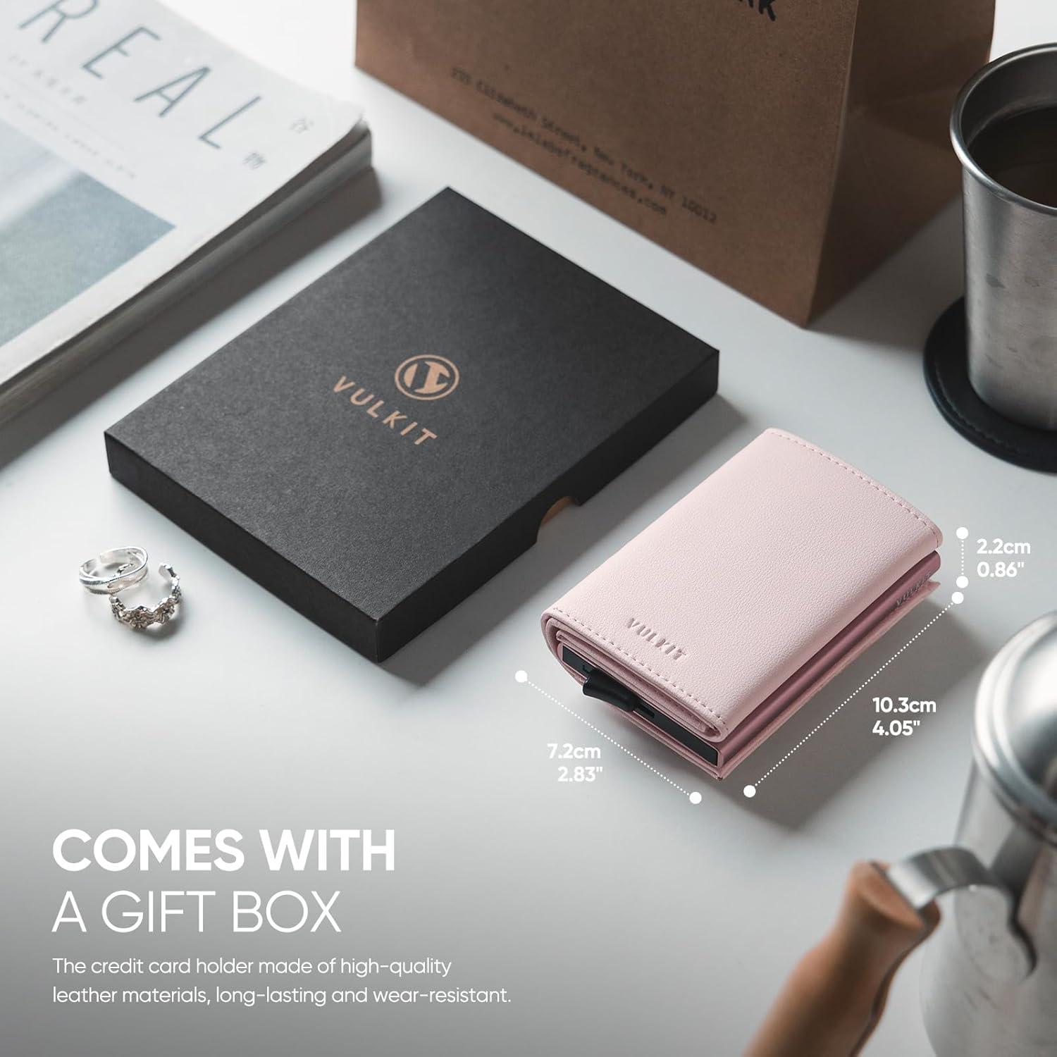 image:imageVULKIT Pop up Wallet Minimalist Cash Wallets RFID Blocking Leather Smart Credit Card Holder with Magnetic Closure for Women LavenderPink