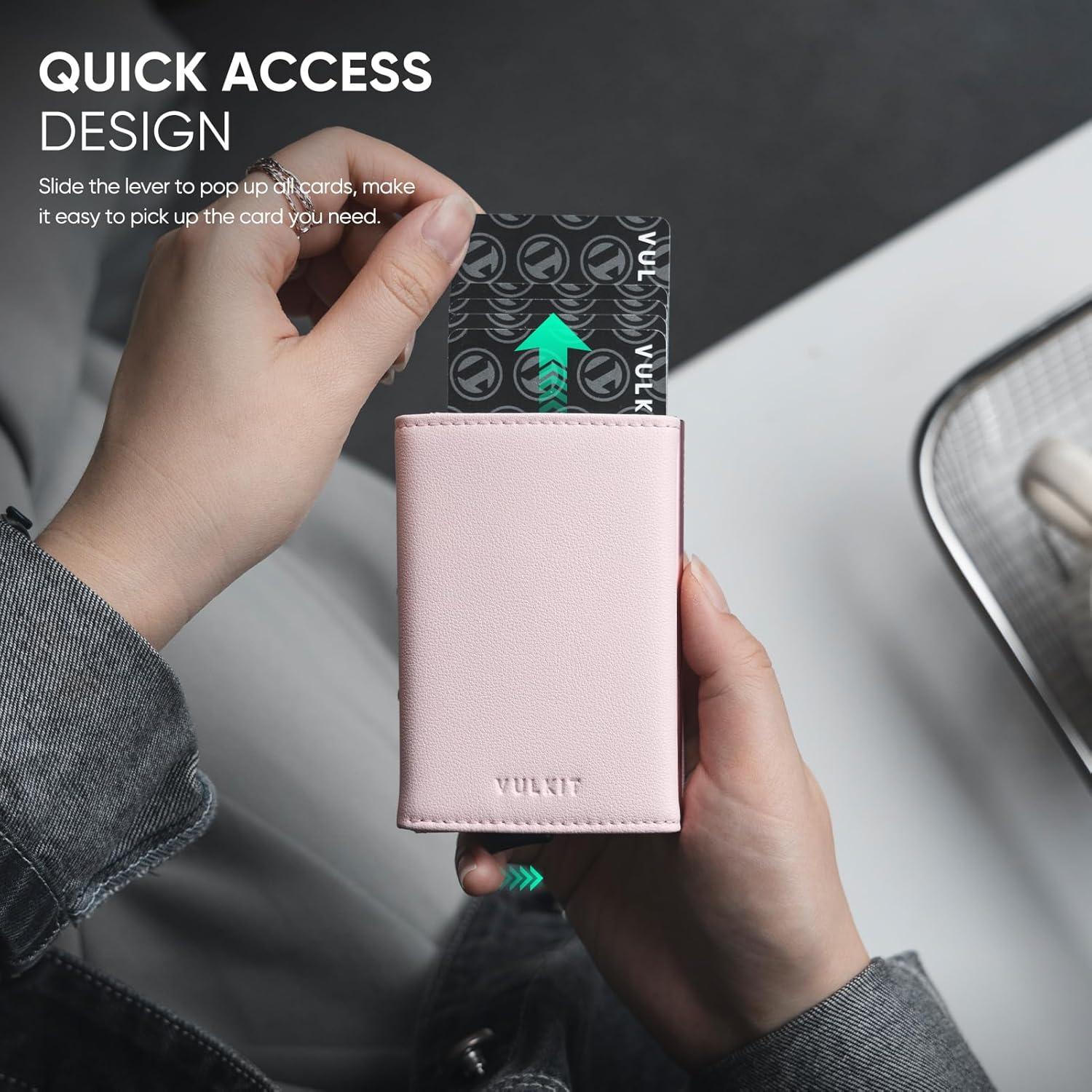 image:imageVULKIT Pop up Wallet Minimalist Cash Wallets RFID Blocking Leather Smart Credit Card Holder with Magnetic Closure for Women LavenderPink
