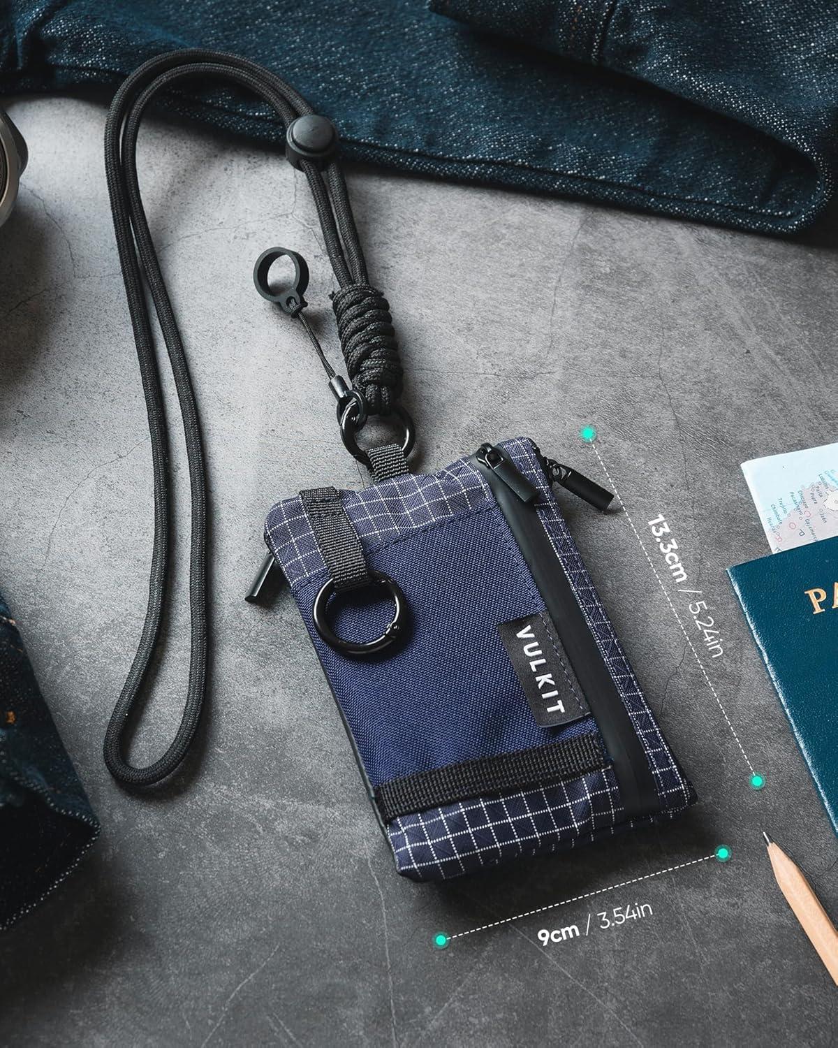 image:imageVULKIT RFID Blocking Lanyard Wallet for Men and Women Zipper Pouch with Keychain Nylon Neck Wallet with Key Ring for Hiking Fishing and Outdoor Activities Midnight NavyMidnight Navy