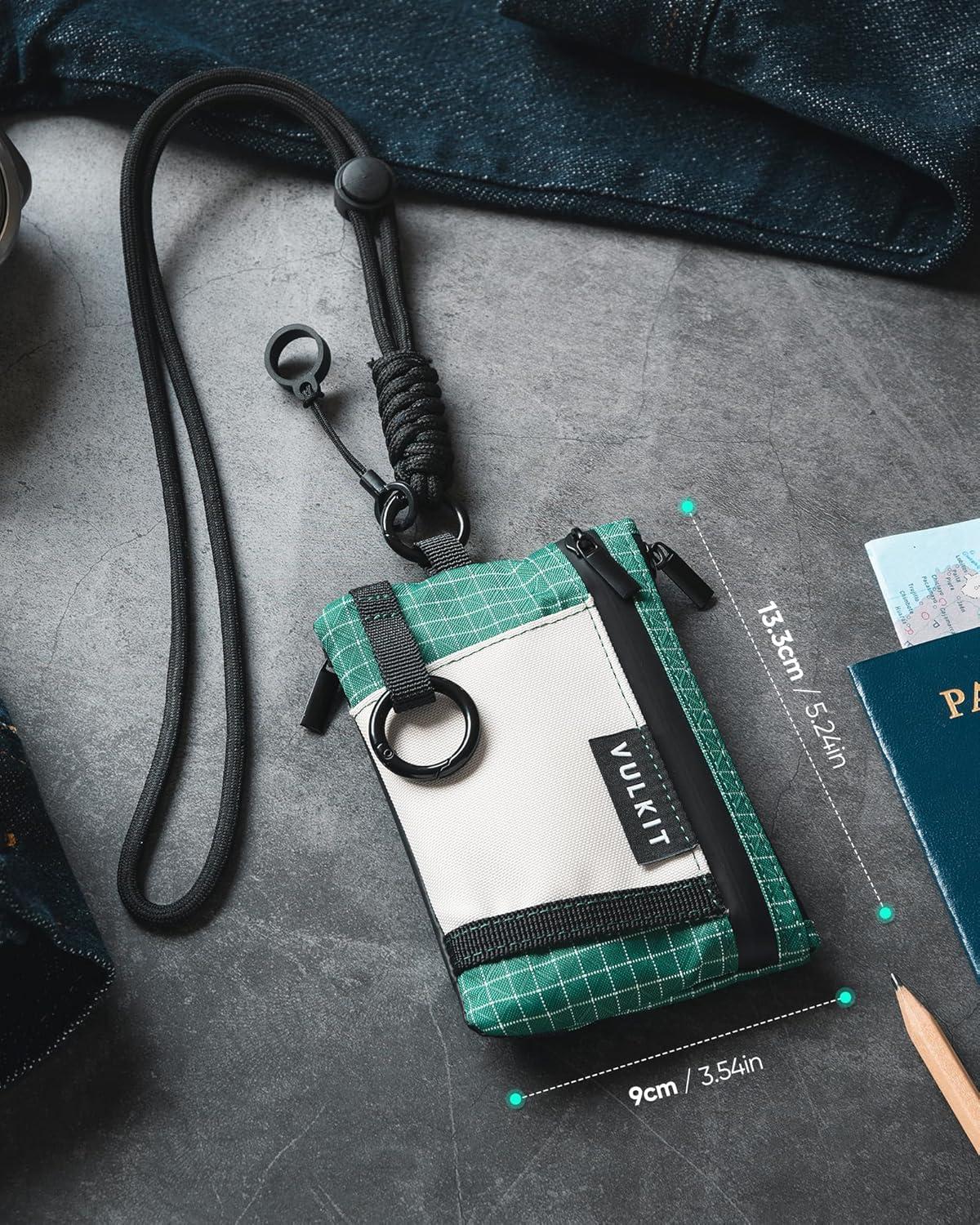 image:imageVULKIT RFID Blocking Lanyard Wallet for Men and Women Zipper Pouch with Keychain Nylon Neck Wallet with Key Ring for Hiking Fishing and Outdoor Activities Midnight NavyForest Green