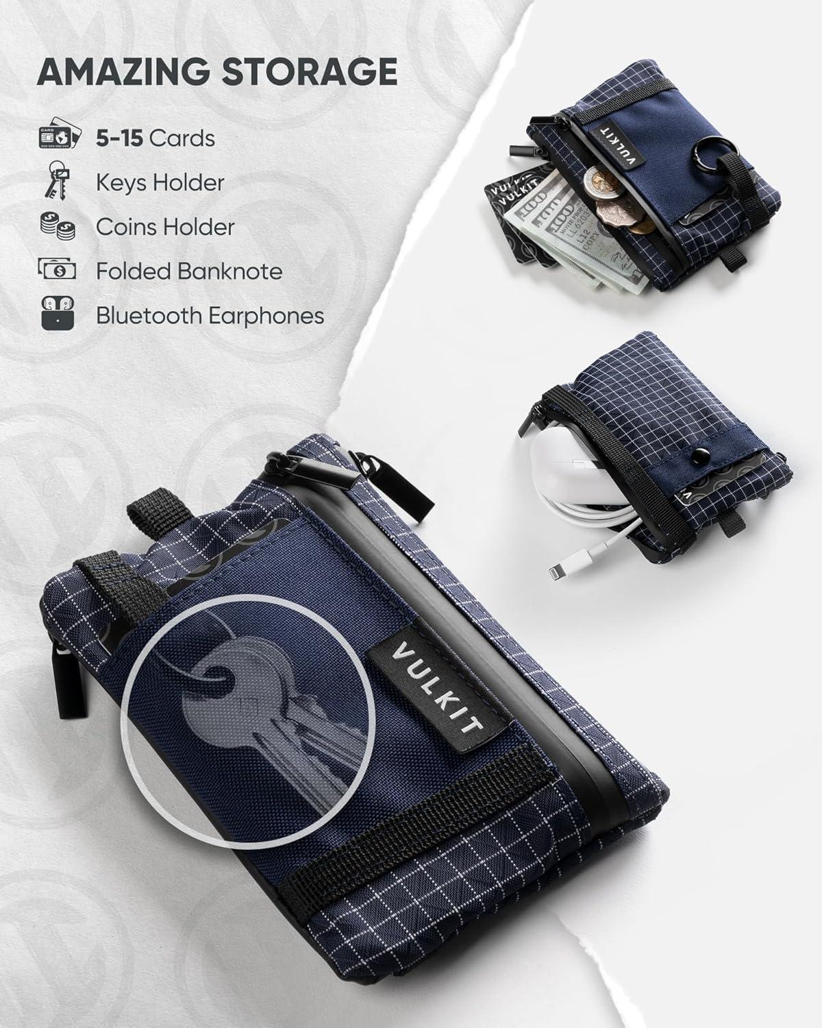 image:imageVULKIT RFID Blocking Lanyard Wallet for Men and Women Zipper Pouch with Keychain Nylon Neck Wallet with Key Ring for Hiking Fishing and Outdoor Activities Midnight NavyMidnight Navy