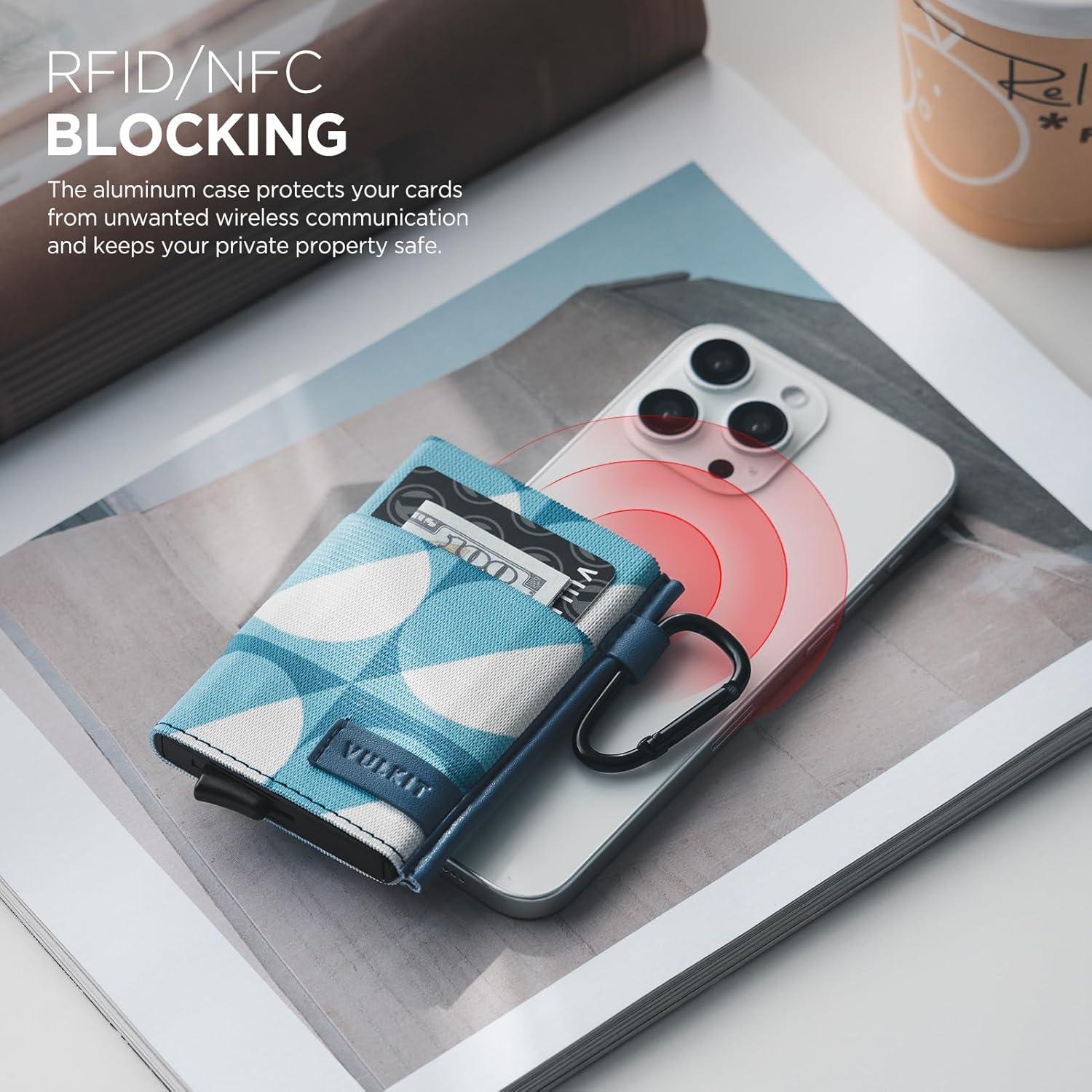 image:imageVULKIT Slim Wallet for Men and Women Pop up Credit Card holder Metal Case RFID Blocking with Keychain Wristlet