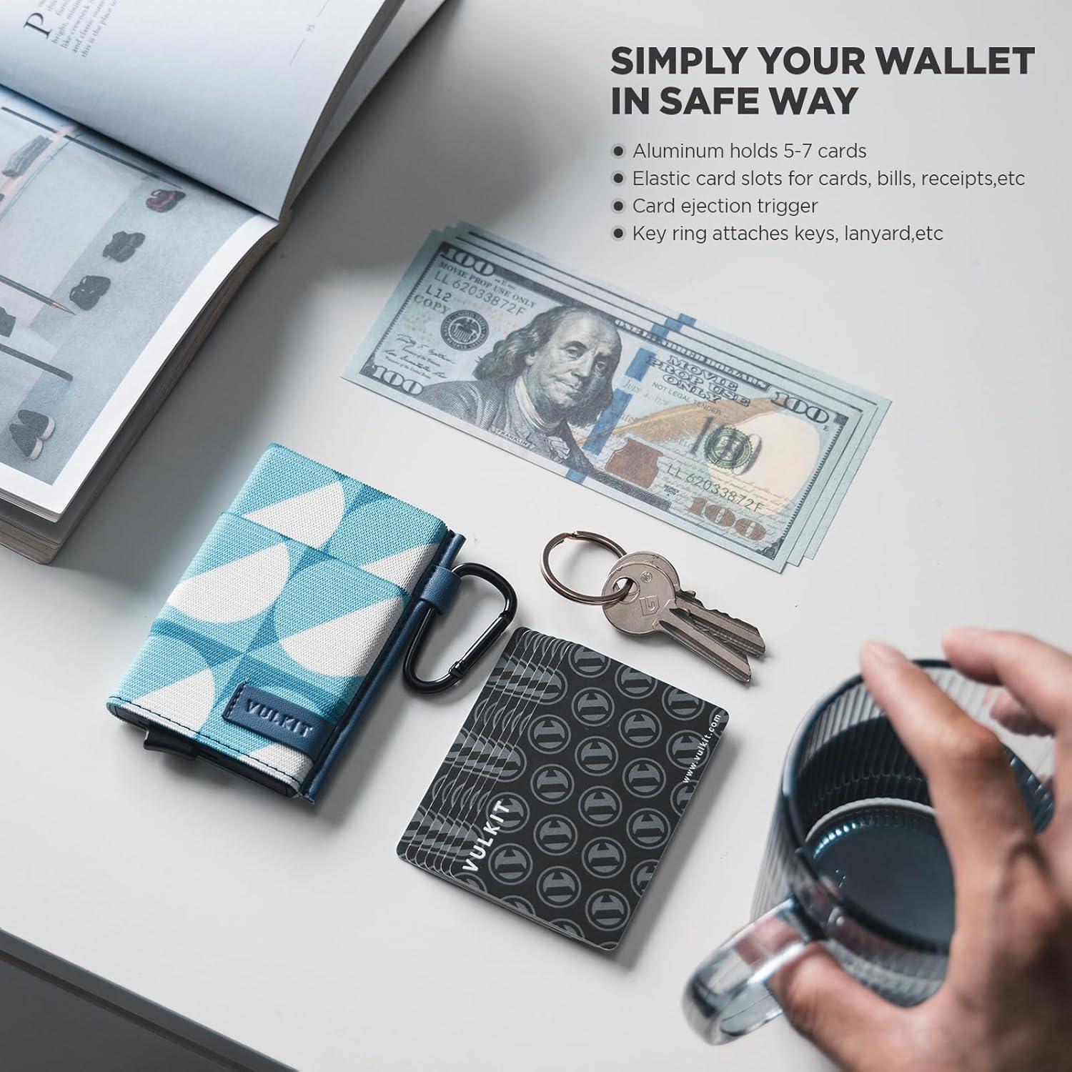 image:imageVULKIT Slim Wallet for Men and Women Pop up Credit Card holder Metal Case RFID Blocking with Keychain Wristlet