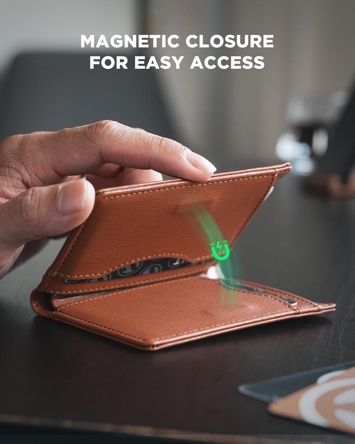 image:imageVULKIT Small Wallet for Men Leather RFID Wallet with Remove ID Window Bifold Mens Wallets with Card Holder Banknote Compartment Credit Card Wallet for Women GreenTan Brown