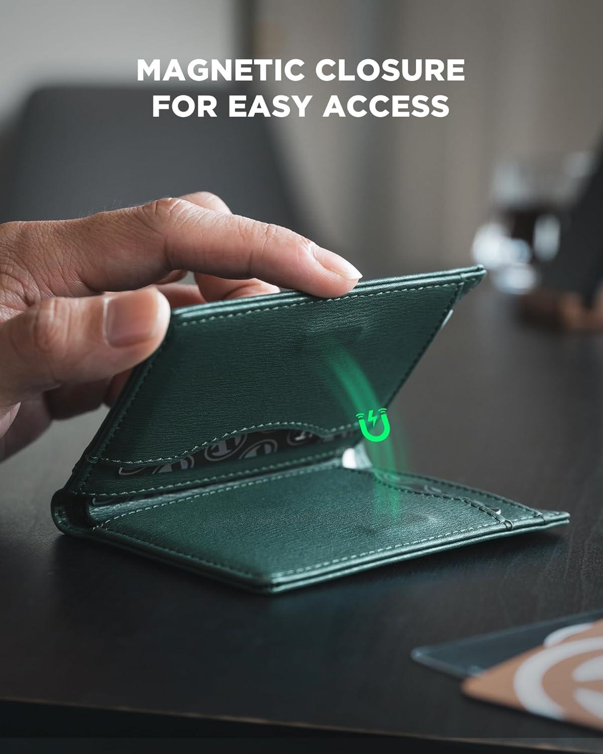 image:imageVULKIT Small Wallet for Men Leather RFID Wallet with Remove ID Window Bifold Mens Wallets with Card Holder Banknote Compartment Credit Card Wallet for Women GreenForest Green