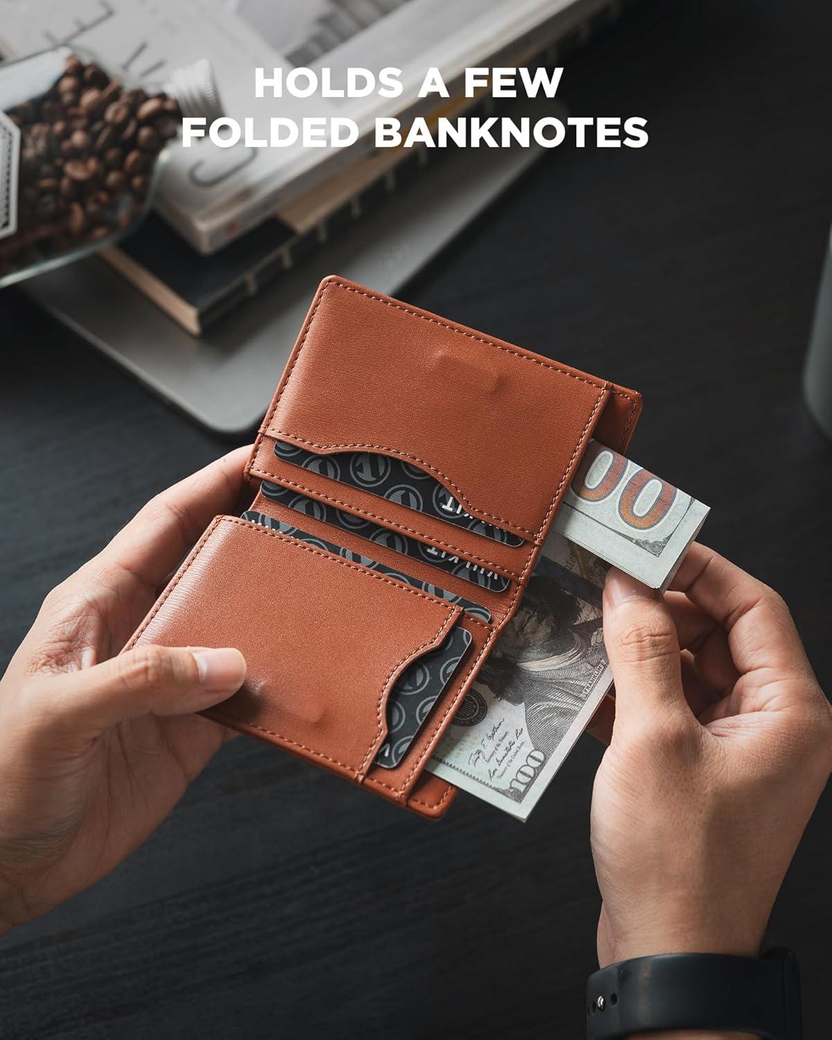 image:imageVULKIT Small Wallet for Men Leather RFID Wallet with Remove ID Window Bifold Mens Wallets with Card Holder Banknote Compartment Credit Card Wallet for Women GreenTan Brown