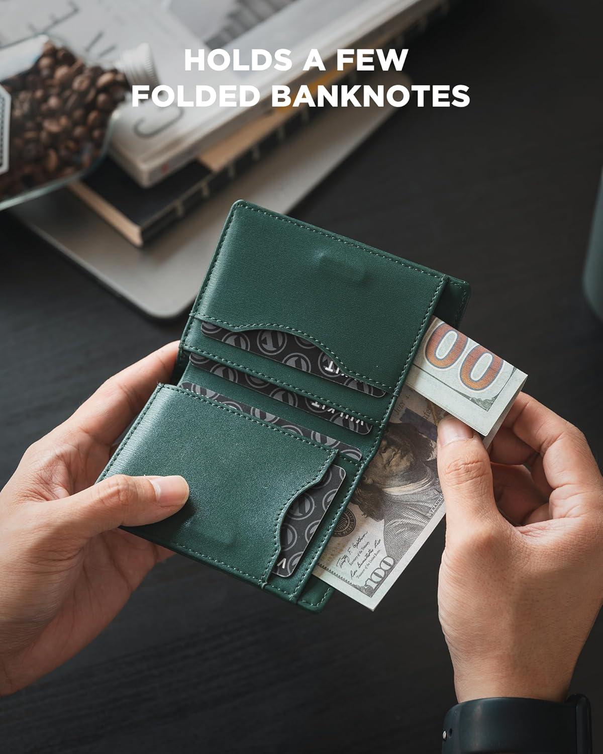 image:imageVULKIT Small Wallet for Men Leather RFID Wallet with Remove ID Window Bifold Mens Wallets with Card Holder Banknote Compartment Credit Card Wallet for Women GreenForest Green