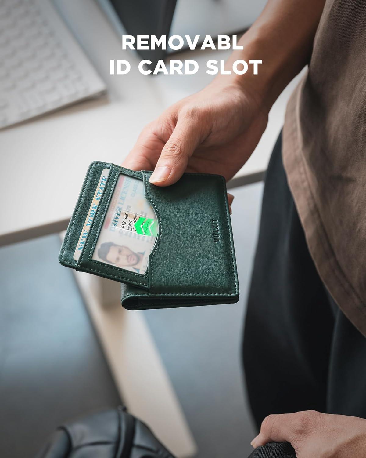 image:imageVULKIT Small Wallet for Men Leather RFID Wallet with Remove ID Window Bifold Mens Wallets with Card Holder Banknote Compartment Credit Card Wallet for Women GreenForest Green