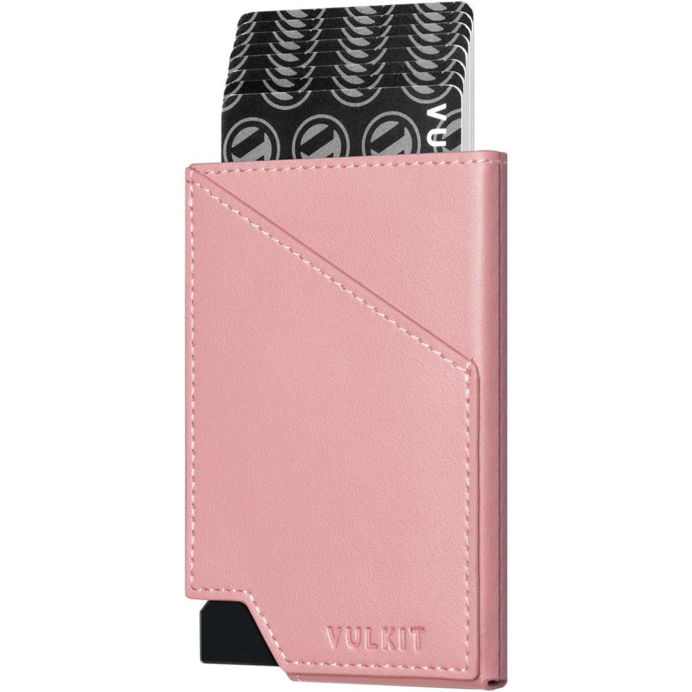 image:imageVULKIT Pop up Card Wallet RFID Blocking Slim Aluminum Metal Bank Card Holder Case with Business Money Pocket for Credit Cards Notes and Coins PinkPink