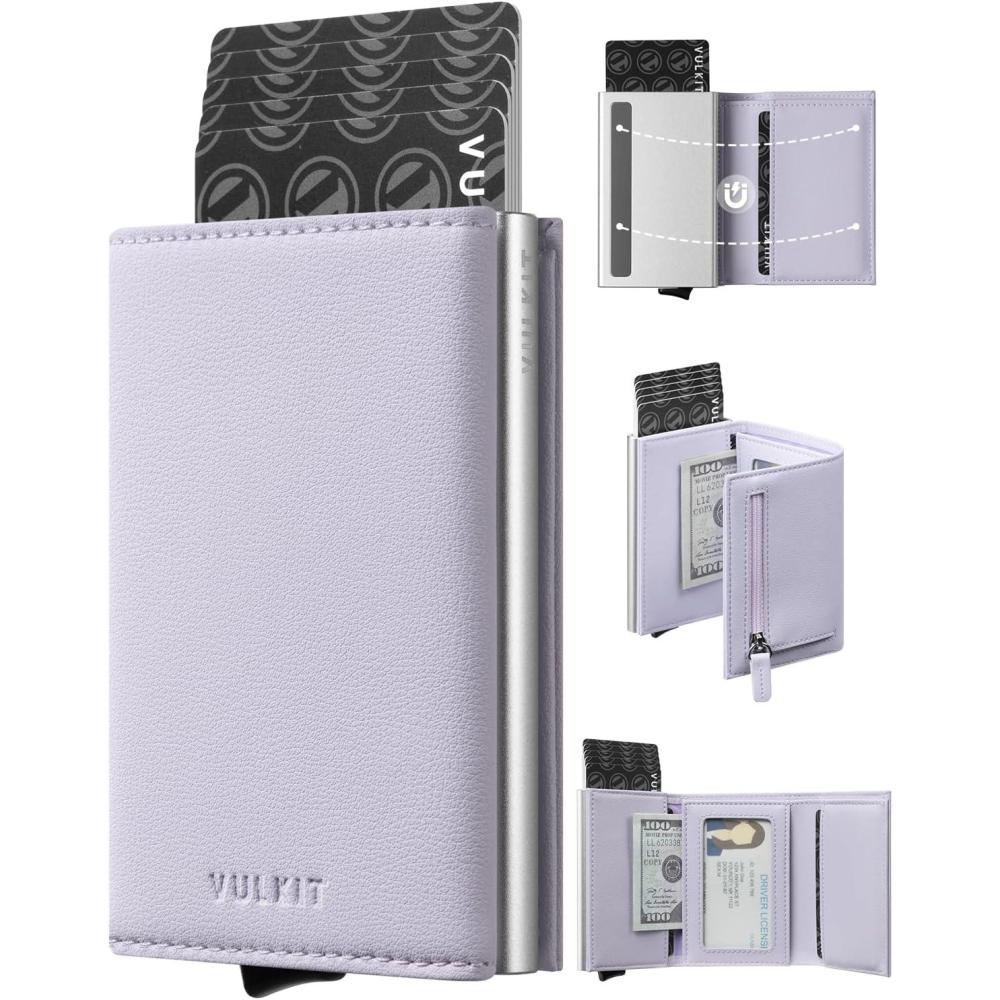 image:imageVULKIT Pop up Wallet Minimalist Cash Wallets RFID Blocking Leather Smart Credit Card Holder with Magnetic Closure for Women LavenderLavender