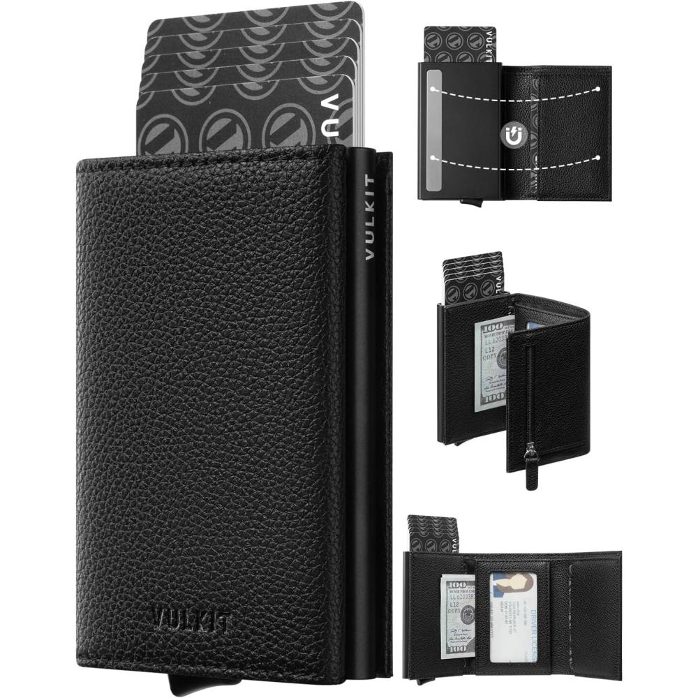 image:imageVULKIT Pop up Wallet Minimalist Cash Wallets RFID Blocking Leather Smart Credit Card Holder with Magnetic Closure for Women LavenderLychee Black