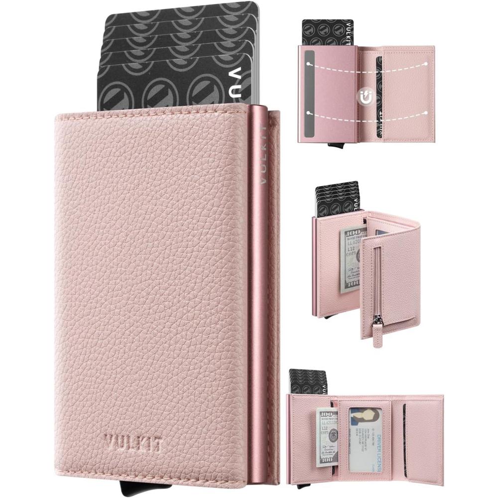 image:imageVULKIT Pop up Wallet Minimalist Cash Wallets RFID Blocking Leather Smart Credit Card Holder with Magnetic Closure for Women LavenderLychee Pink