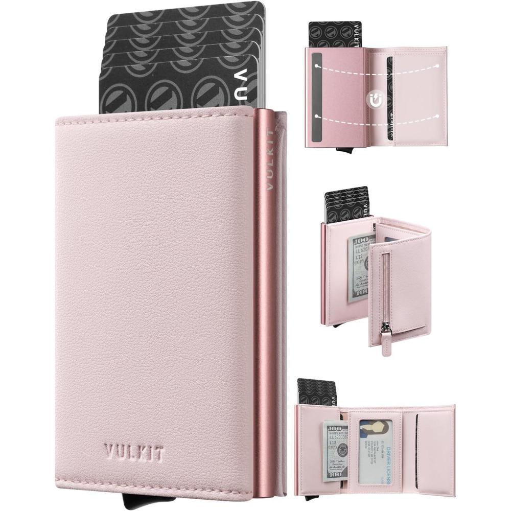 image:imageVULKIT Pop up Wallet Minimalist Cash Wallets RFID Blocking Leather Smart Credit Card Holder with Magnetic Closure for Women LavenderPink