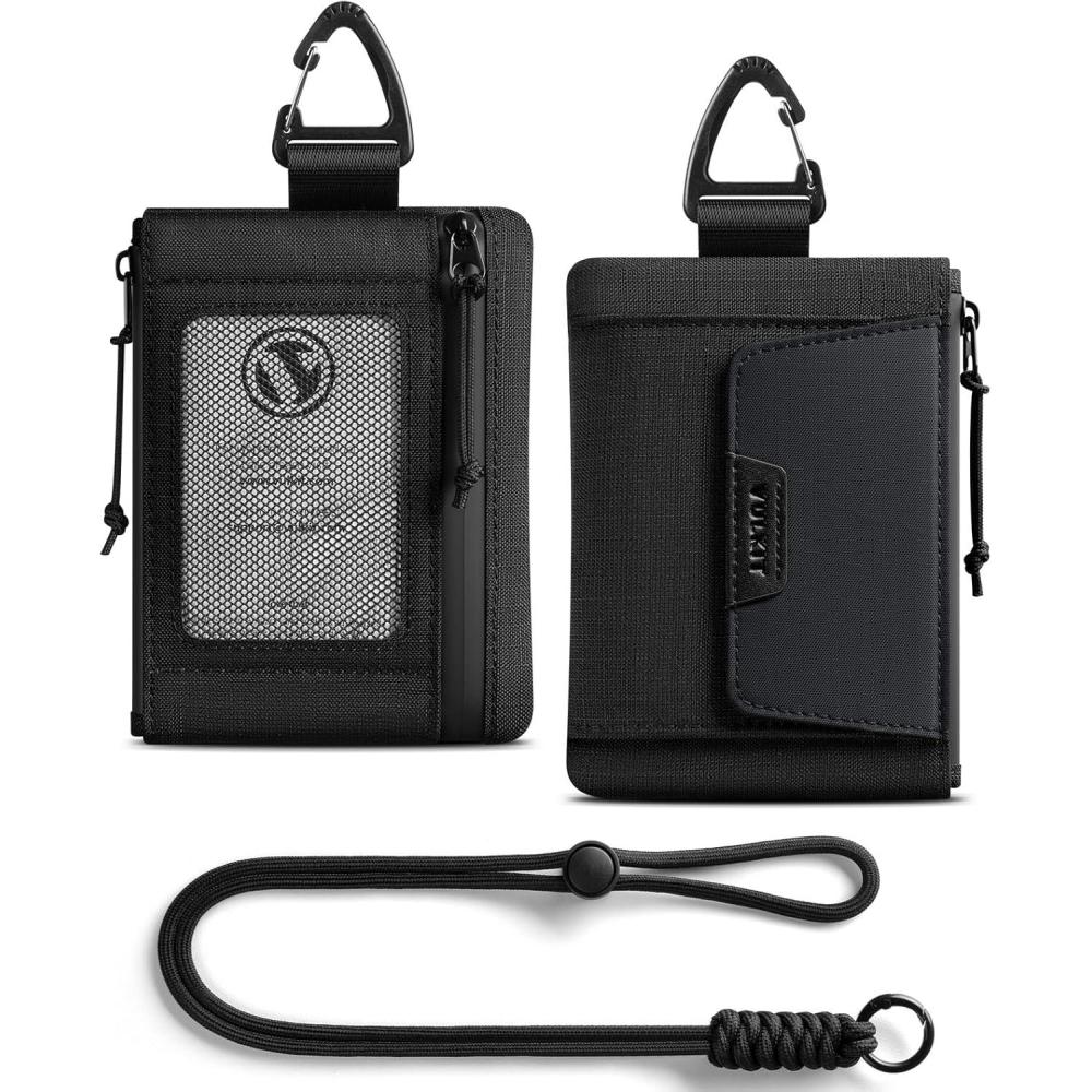 image:imageVULKIT RFID Blocking Lanyard Wallet for Men and Women Nylon Neck Wallet with ID Window Zipper Pouch and Keychain Magnetic Pocket for Hiking Fishing and Outdoor Activities Carbon BlackCarbon Black