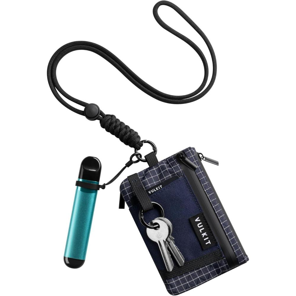 image:imageVULKIT RFID Blocking Lanyard Wallet for Men and Women Zipper Pouch with Keychain Nylon Neck Wallet with Key Ring for Hiking Fishing and Outdoor Activities Midnight NavyMidnight Navy
